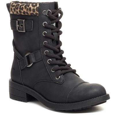 Rocket Dog Thunder women's black faux-leather textile-lined biker boot