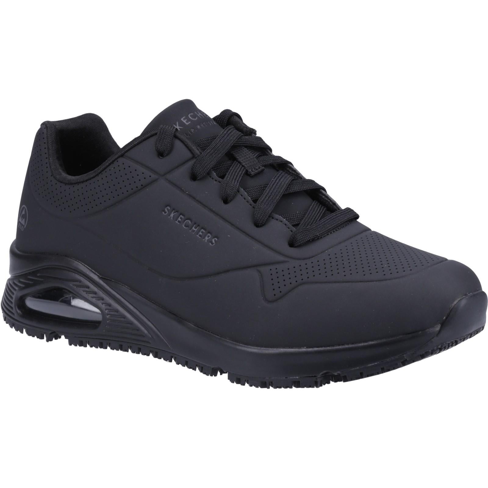 Skechers Uno Sutal men's black slip-resistant soft-toe occupational work trainer #200054EC
