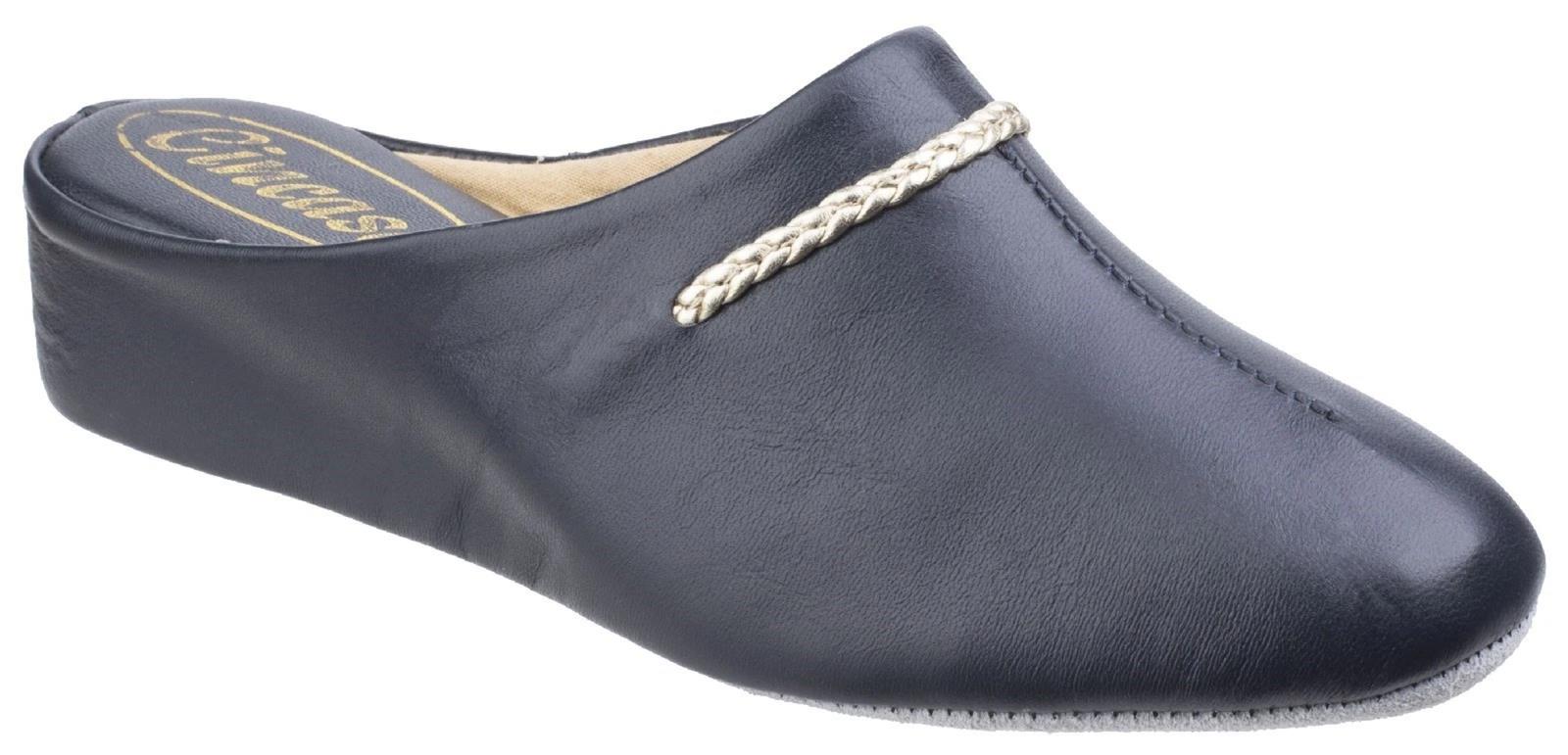 Cincasa Galdana women's navy leather lined slip-on classic house mule slipper