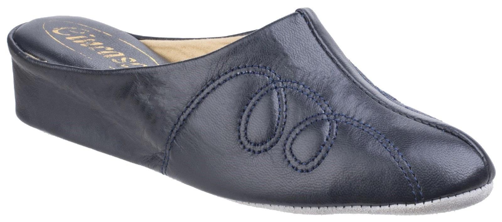 Cincasa Mahon women's navy leather lined slip-on classic house mule slipper