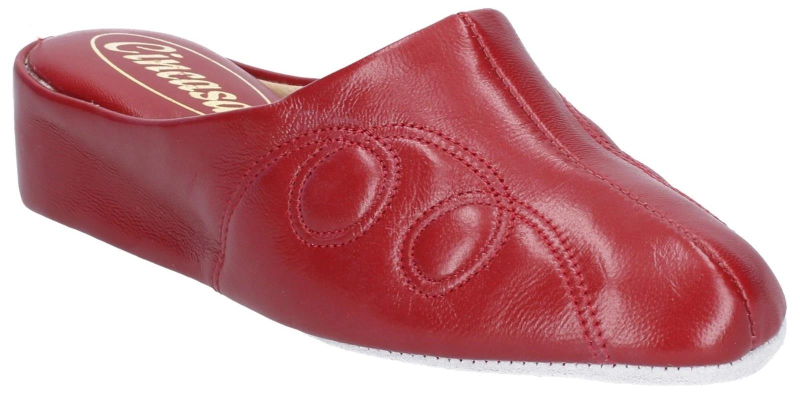 Cincasa Mahon women's red leather lined slip-on classic house mule slipper