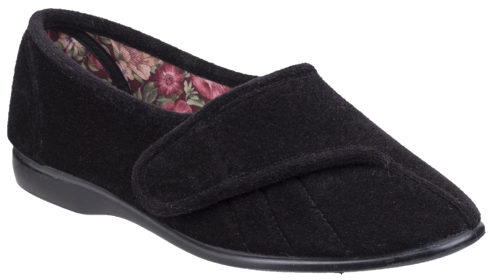 GBS Audrey women's black velour touch-fastening classic slipper