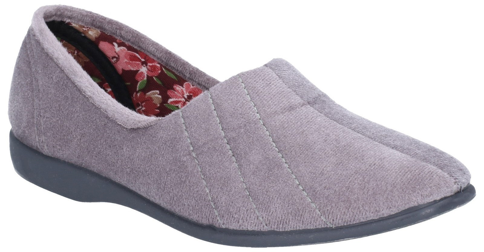 GBS Audrey women's grey velour slip-on classic slipper