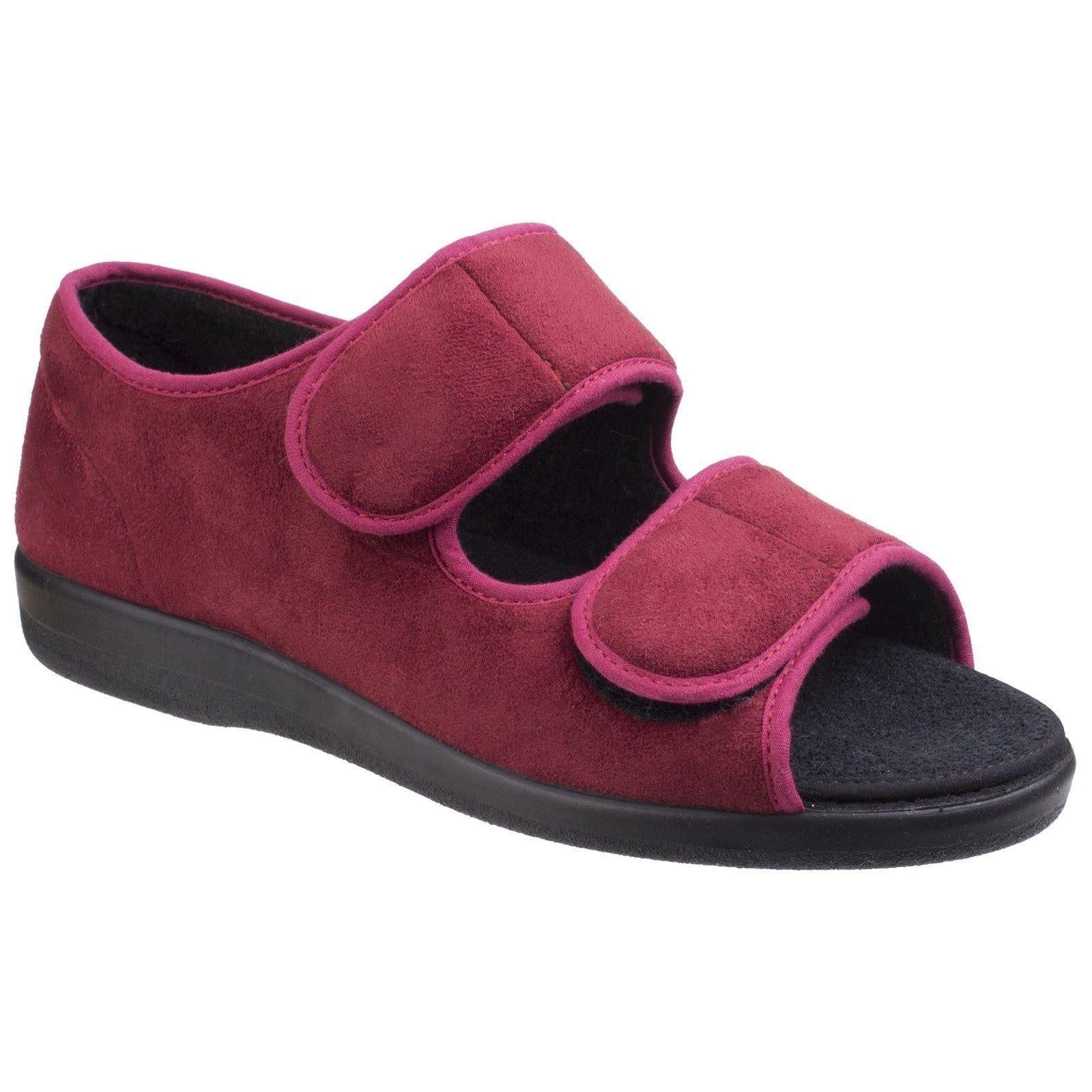 GBS Brompton unisex burgundy touch-fasten adjustable extra wide-fit medical slipper