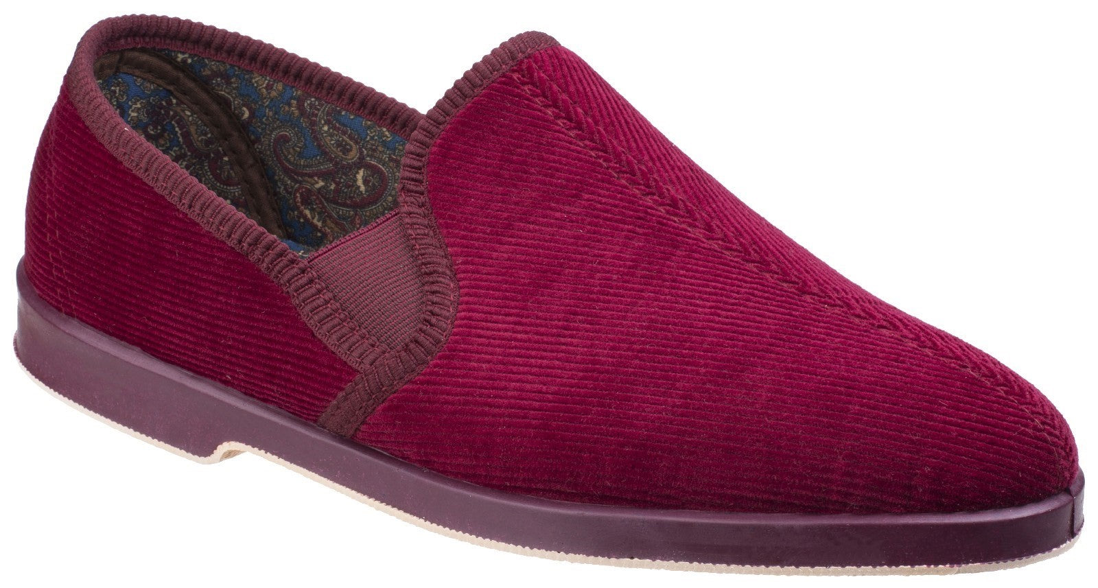 GBS Exeter men's wine corduroy twin-gusset classic slipper