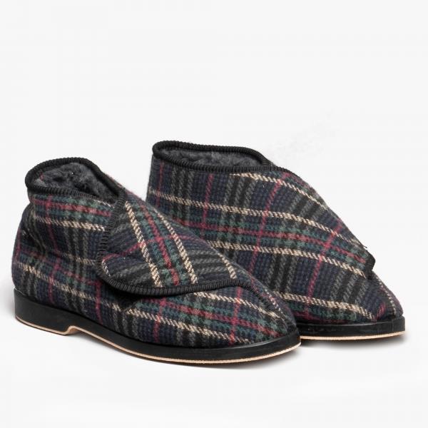 GBS William men's tartan touch-fasten adjustable extra wide-fit medical slipper