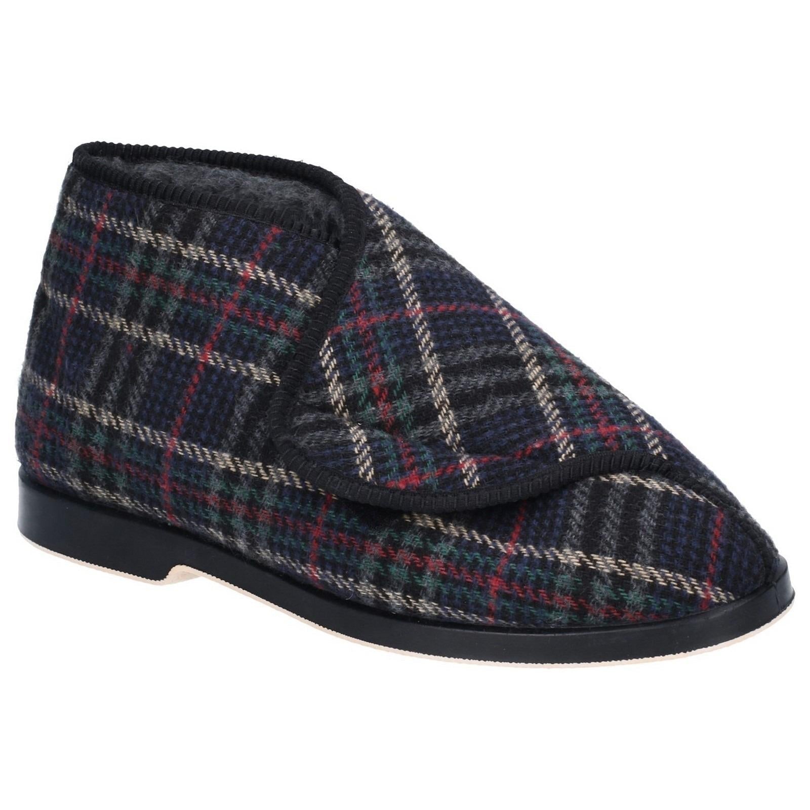 GBS William men's tartan touch-fasten adjustable extra wide-fit medical slipper