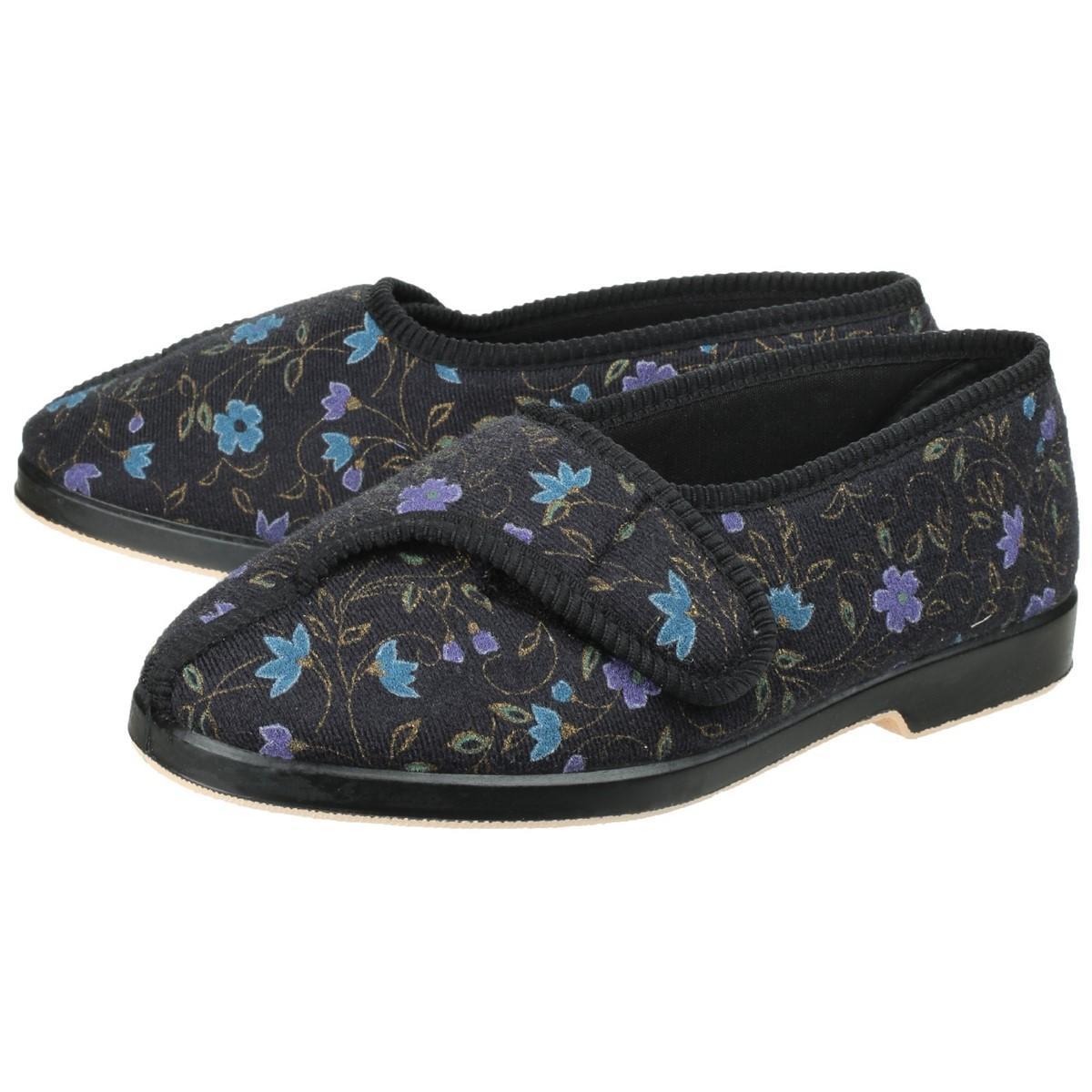 GBS Wilma women's black touch-fasten adjustable extra wide-fit medical slipper