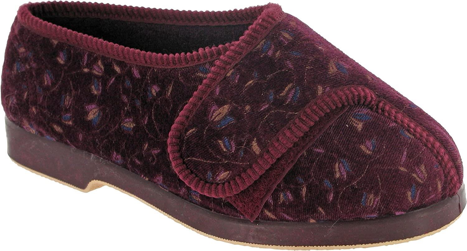 GBS Nola women's wine touch-fasten adjustable extra wide-fit medical slipper