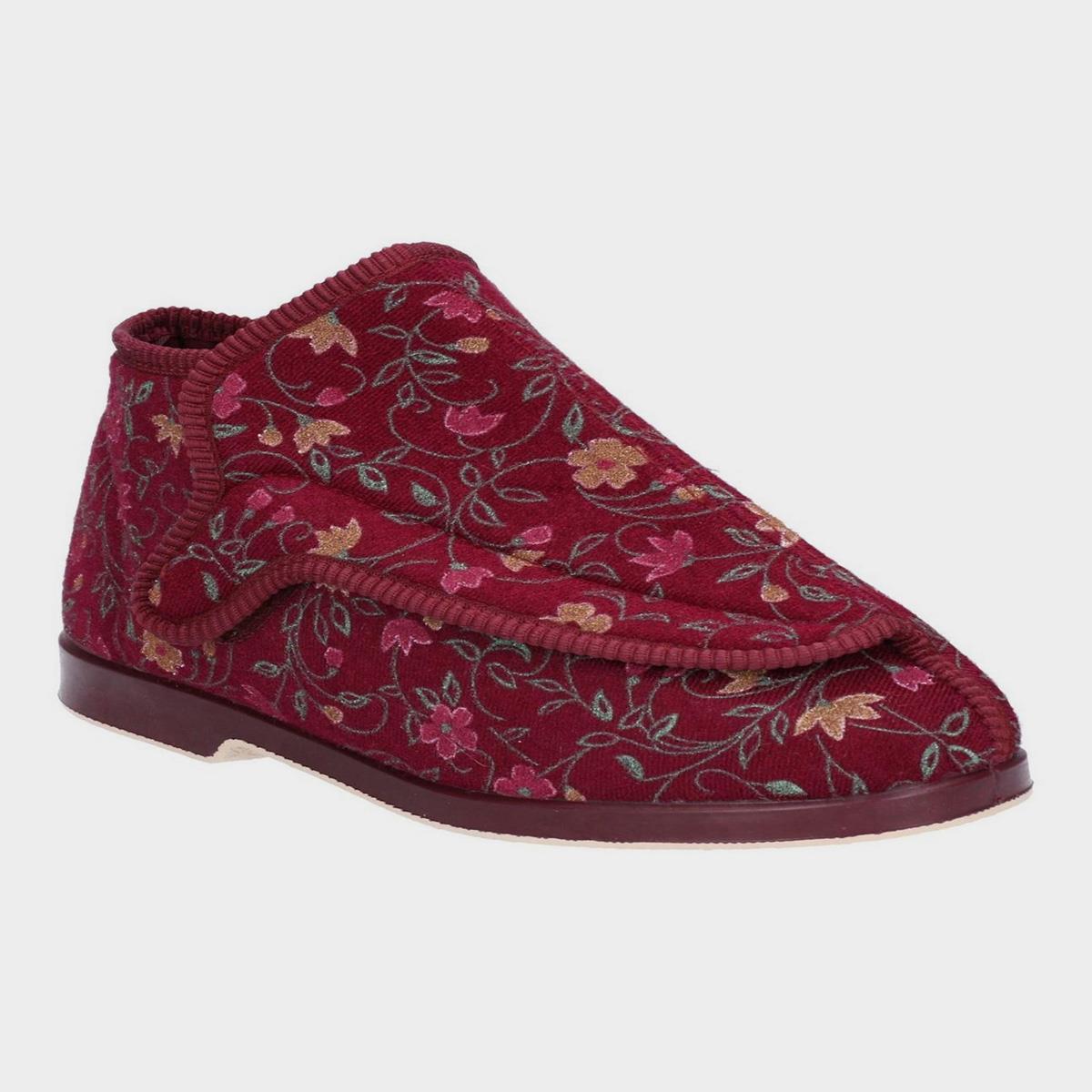 GBS Rhona women's wine touch-fasten adjustable extra wide-fit medical slipper