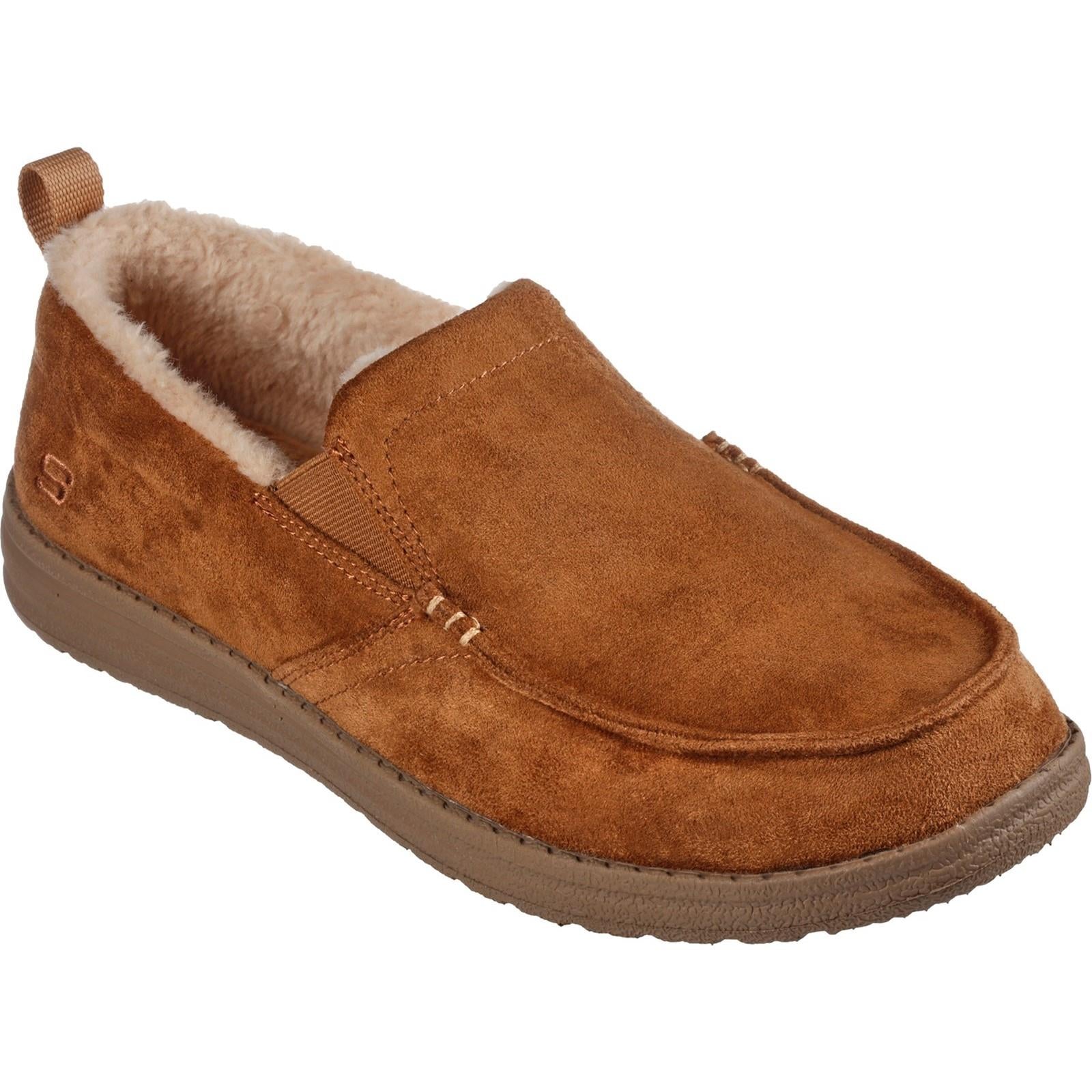 Skechers Relaxed Fit Melson Willmore men's tan faux-fur lined slipper #SK210355