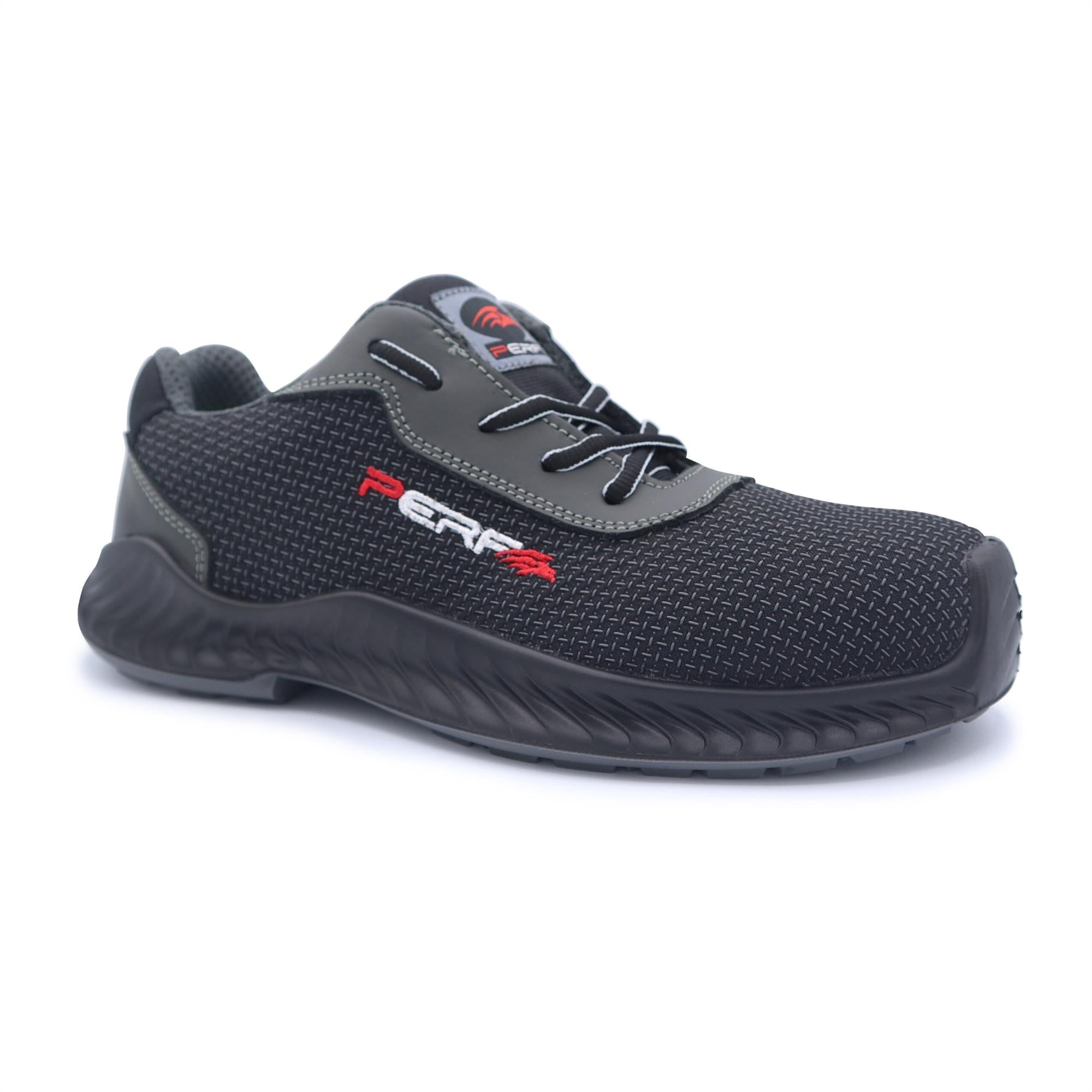 Perf Racer Booster Low black textile aluminium toe/midsole safety work trainer #PB379