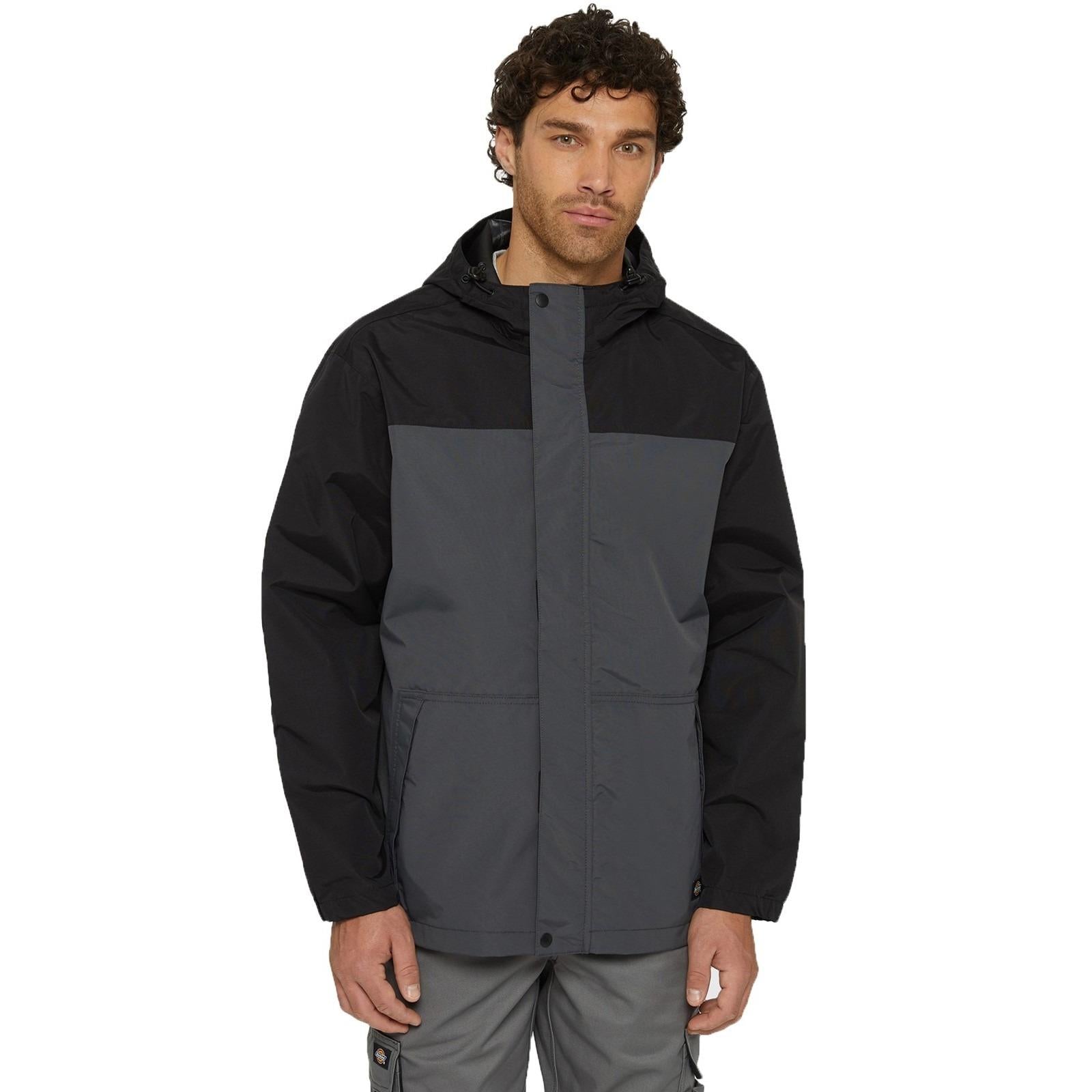 Dickies men's grey waterproof full-zip hooded rain jacket