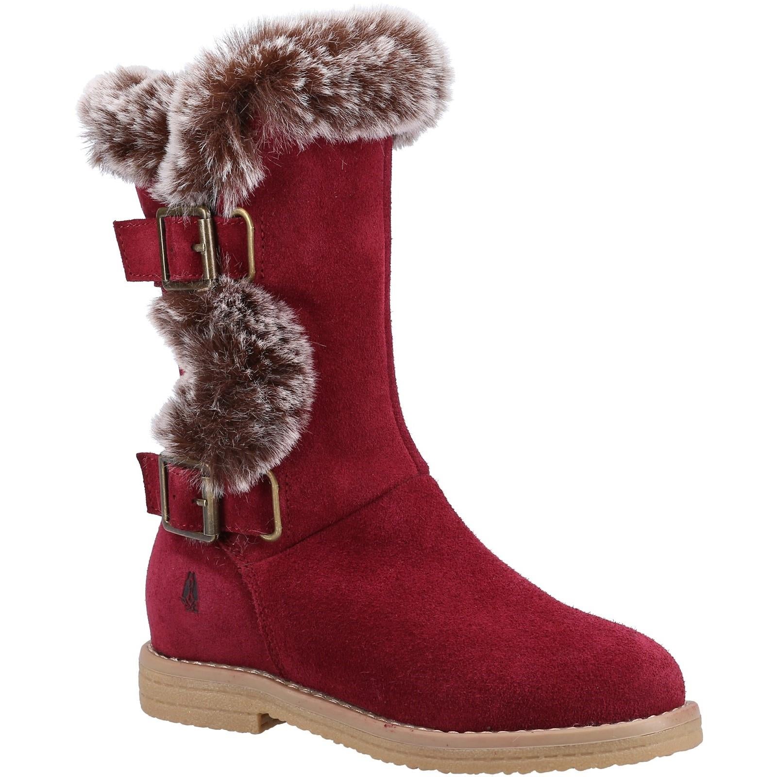 Hush Puppies Mini Megan girl's burgundy suede warm fur-lined memory-foam boot