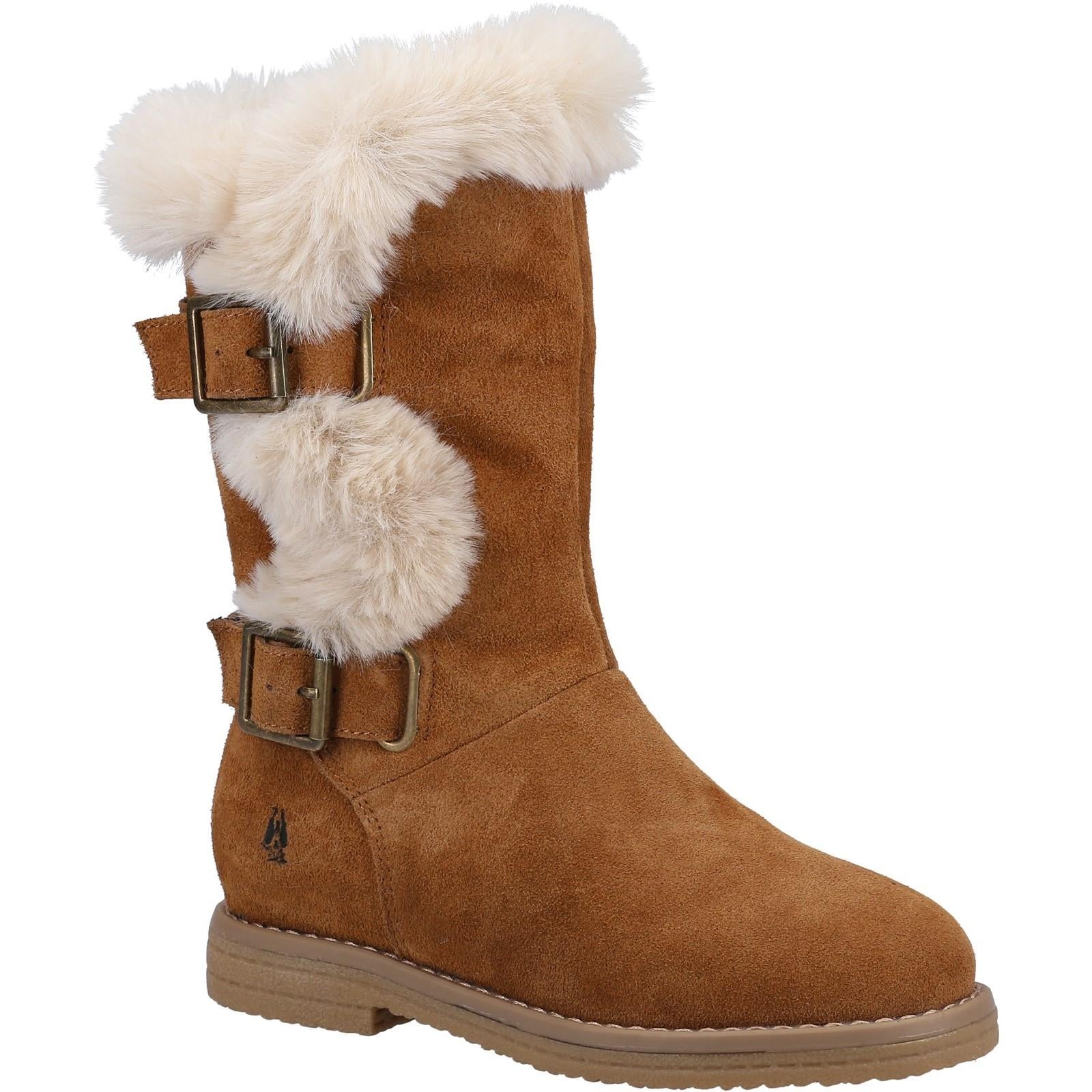 Hush Puppies Mini Megan girl's tan suede warm fur-lined memory-foam boot