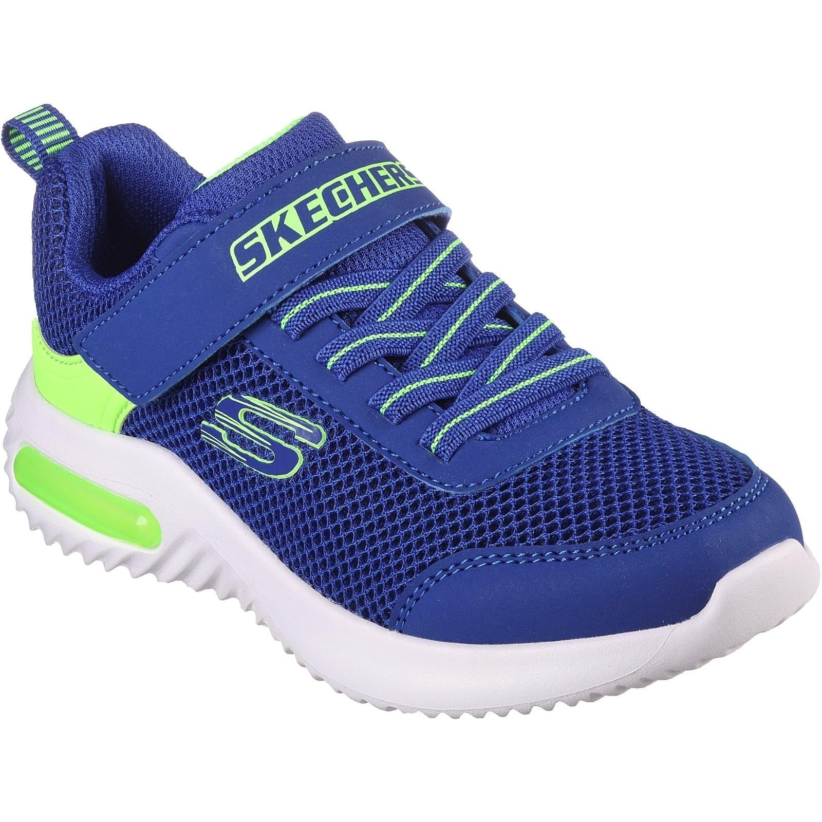 Skechers Bounder-Tech kids blue/lime touch fasten trainer #SK403748L