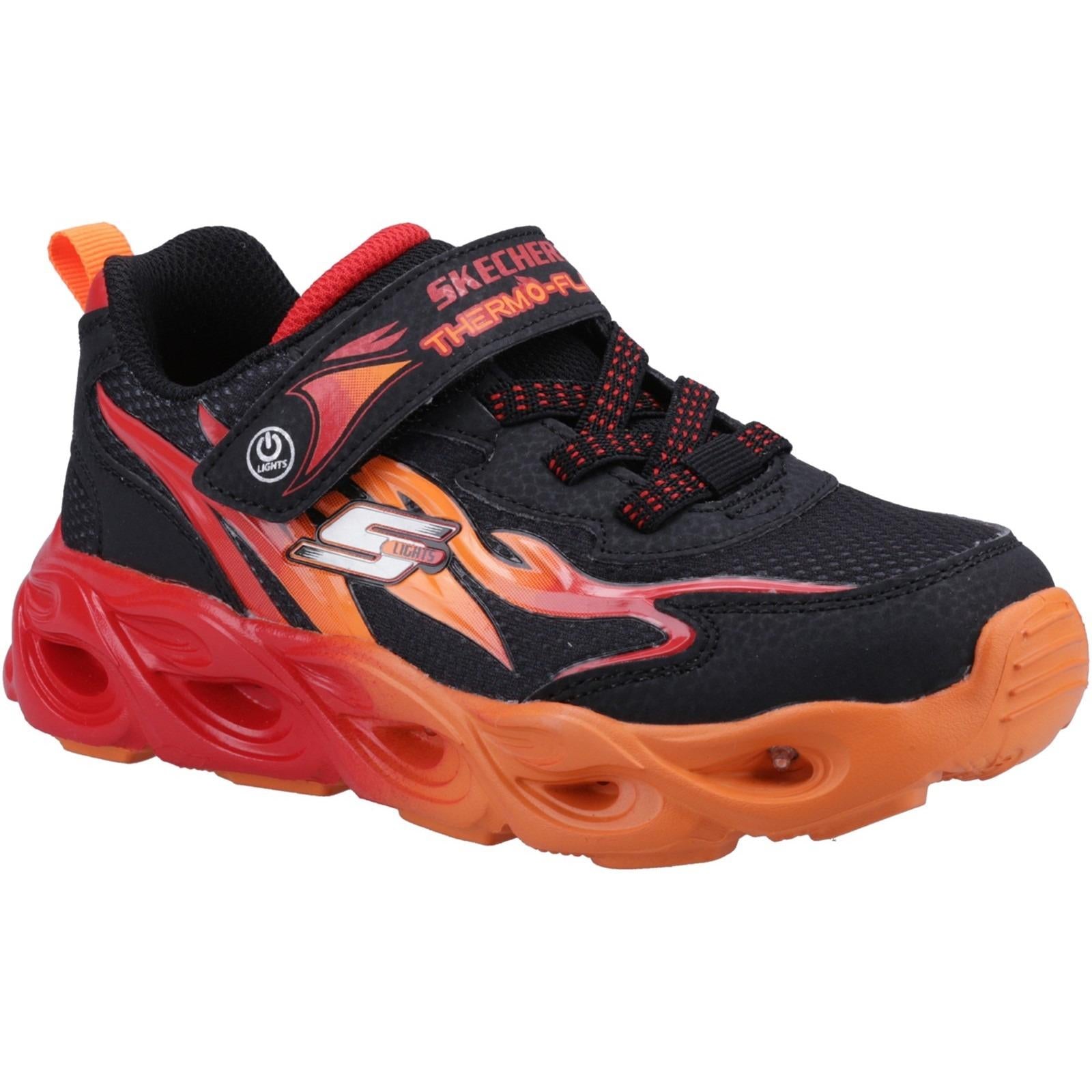 Skechers Thermo-Flash Heat-Flux kids black touch fasten light up trainer #SK400103L