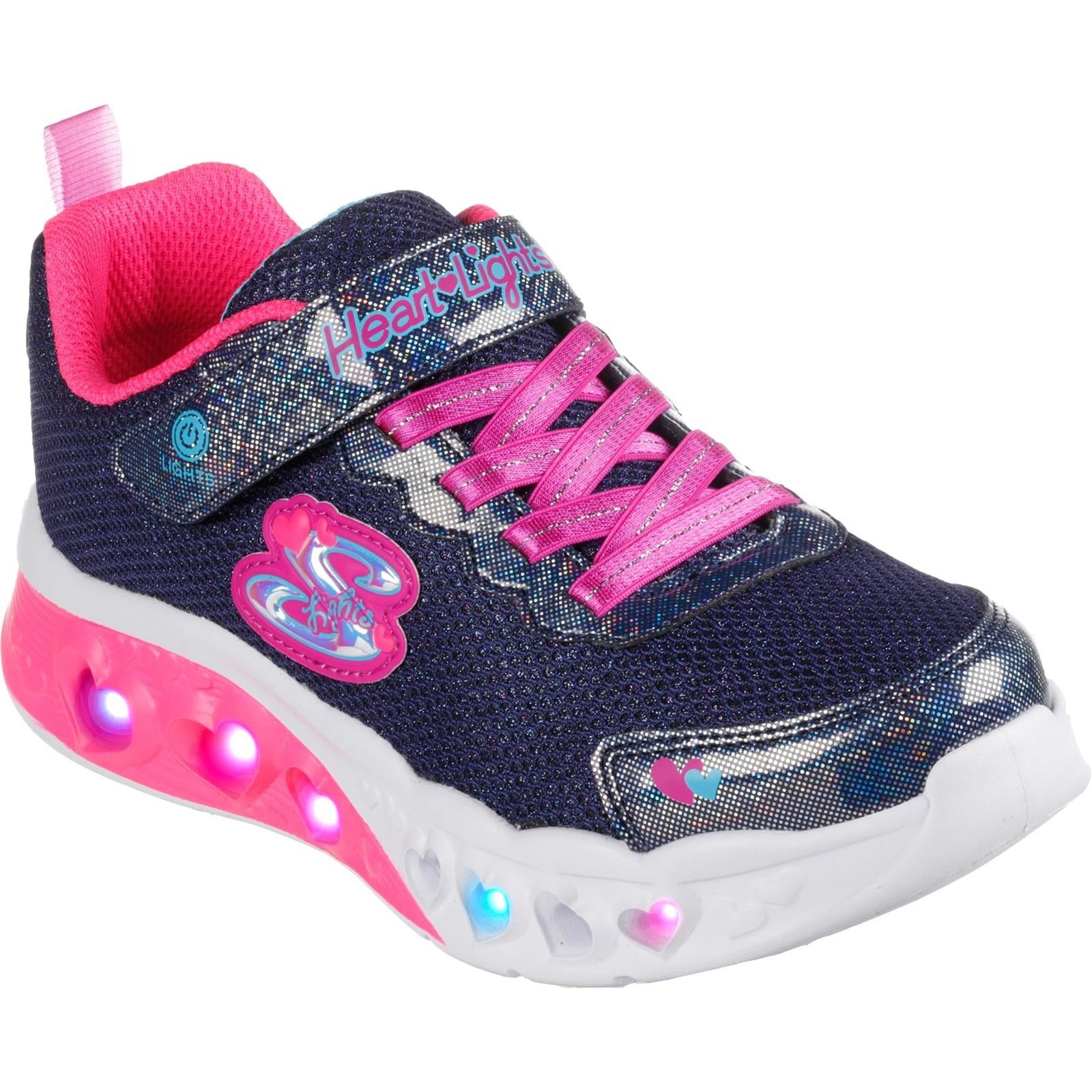 Skechers Flutter Heart Lights Bring Sparkle kids navy touch fasten trainer #SK302317L