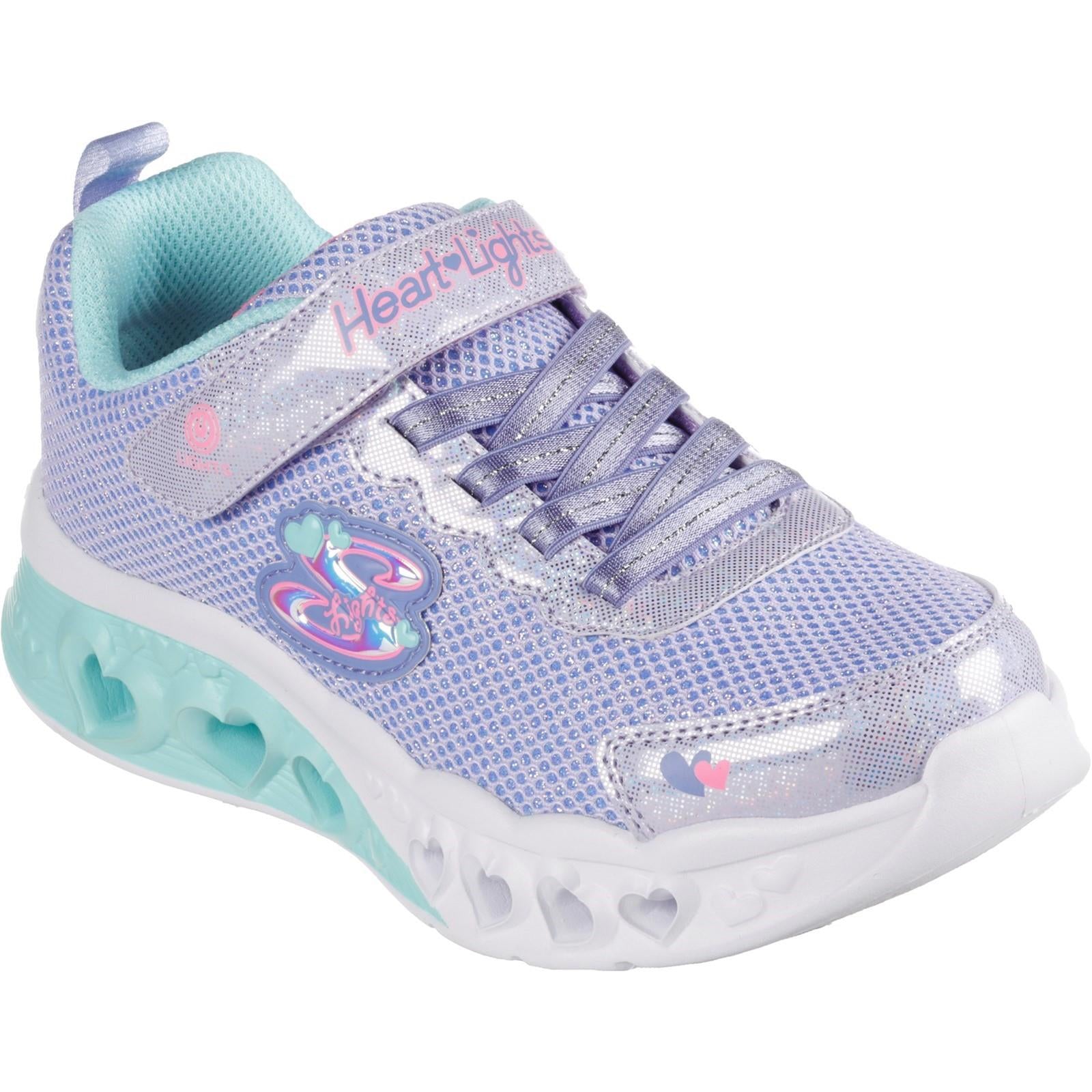 Skechers Flutter Heart Lights Bring Sparkle kids lavender touch fasten trainer #SK302317L