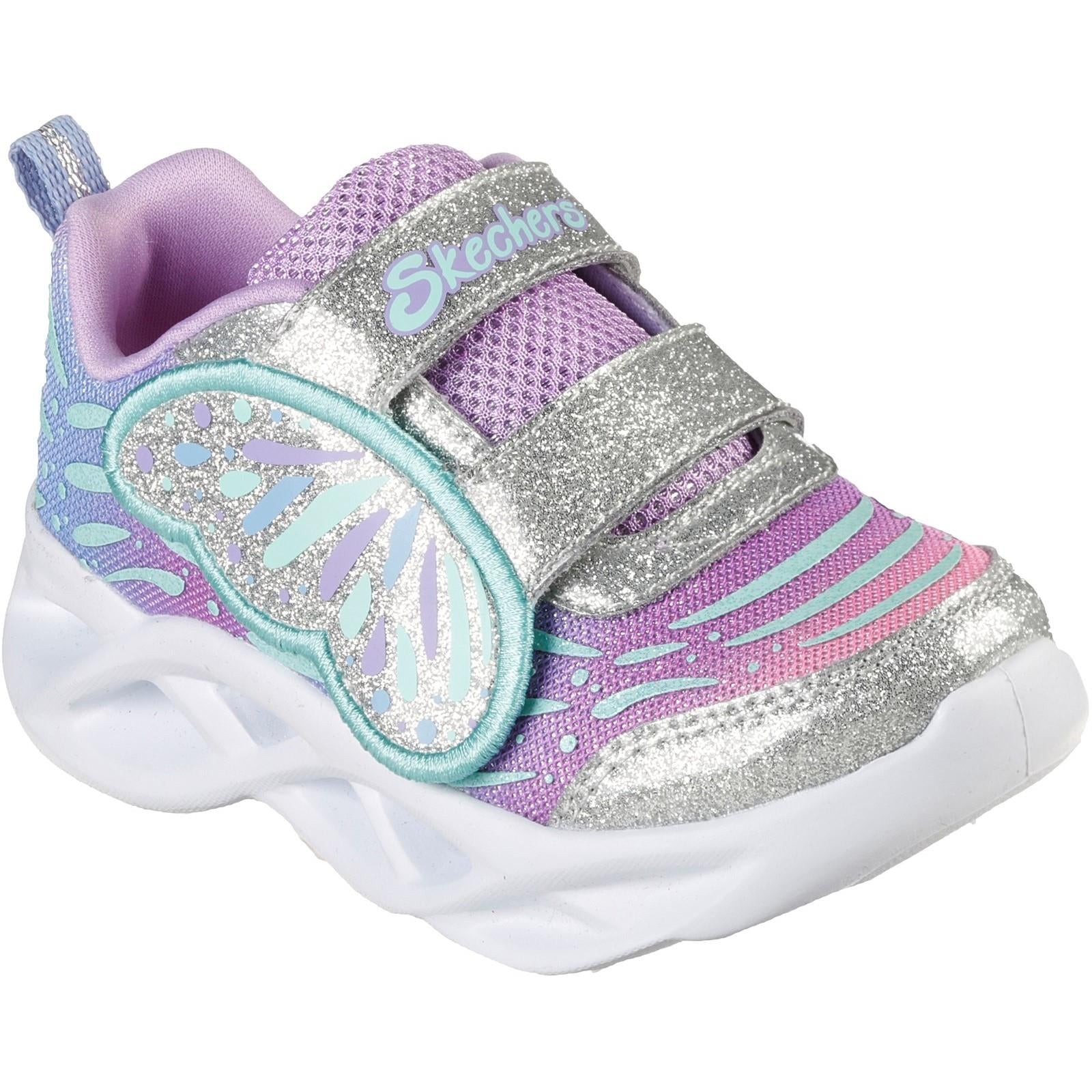 Skechers Flutter Heart Lights Simply Love kids pink touch fasten trainer #SK302315L