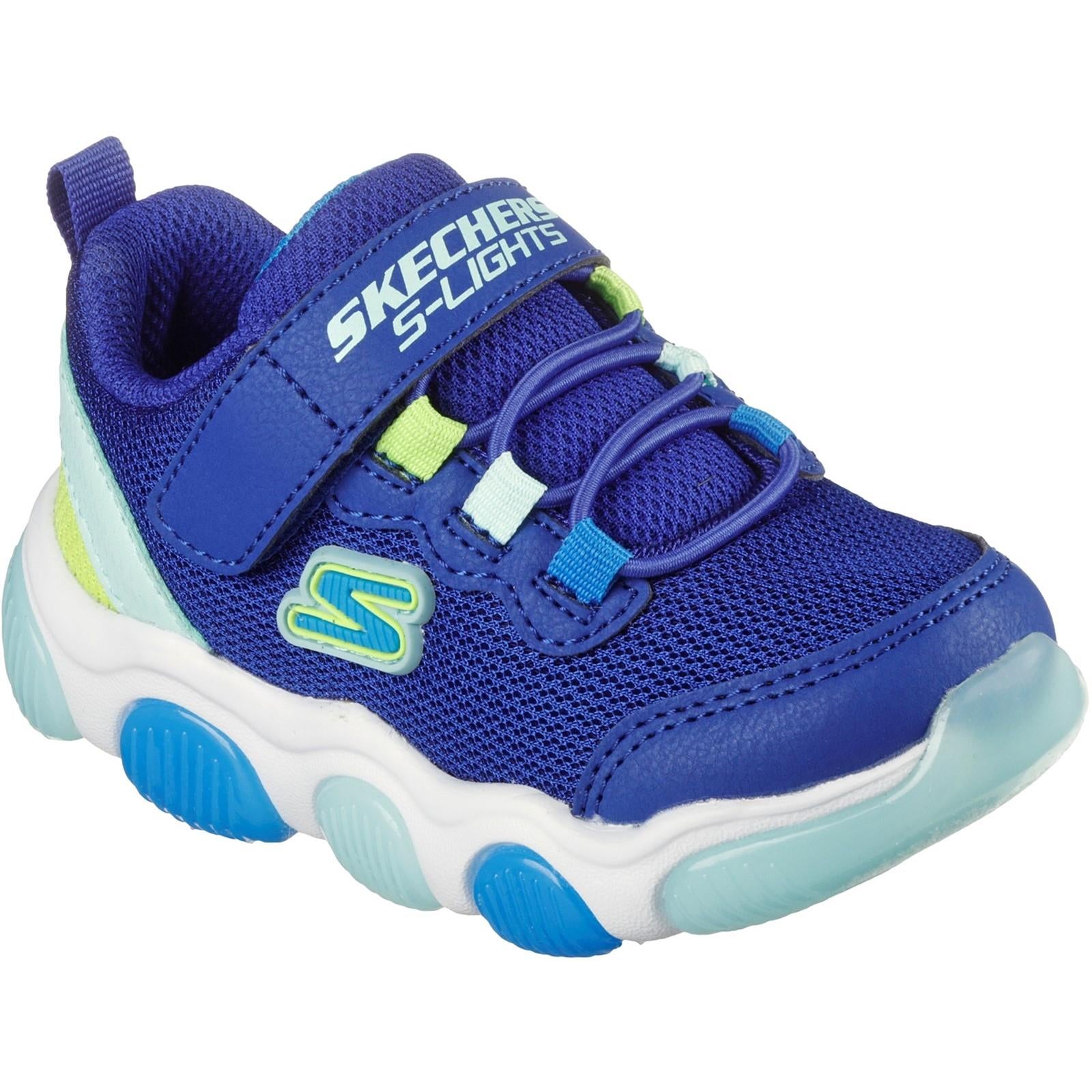 Skechers Mighty Glow kids blue/lime light up touch fasten trainer #SK402040N