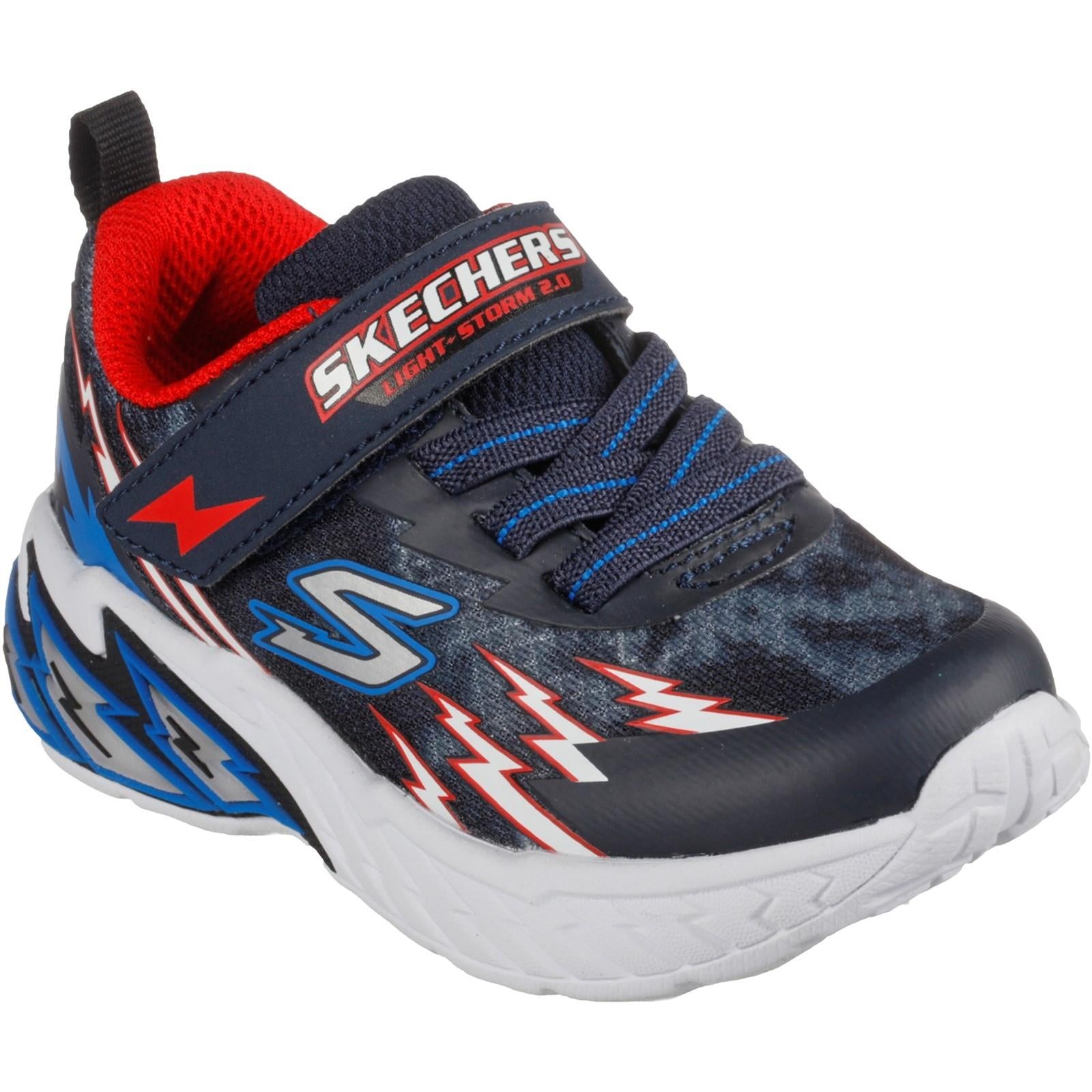 Skechers Light Storm kids navy/red light up sole touch fasten trainer #SK400150N