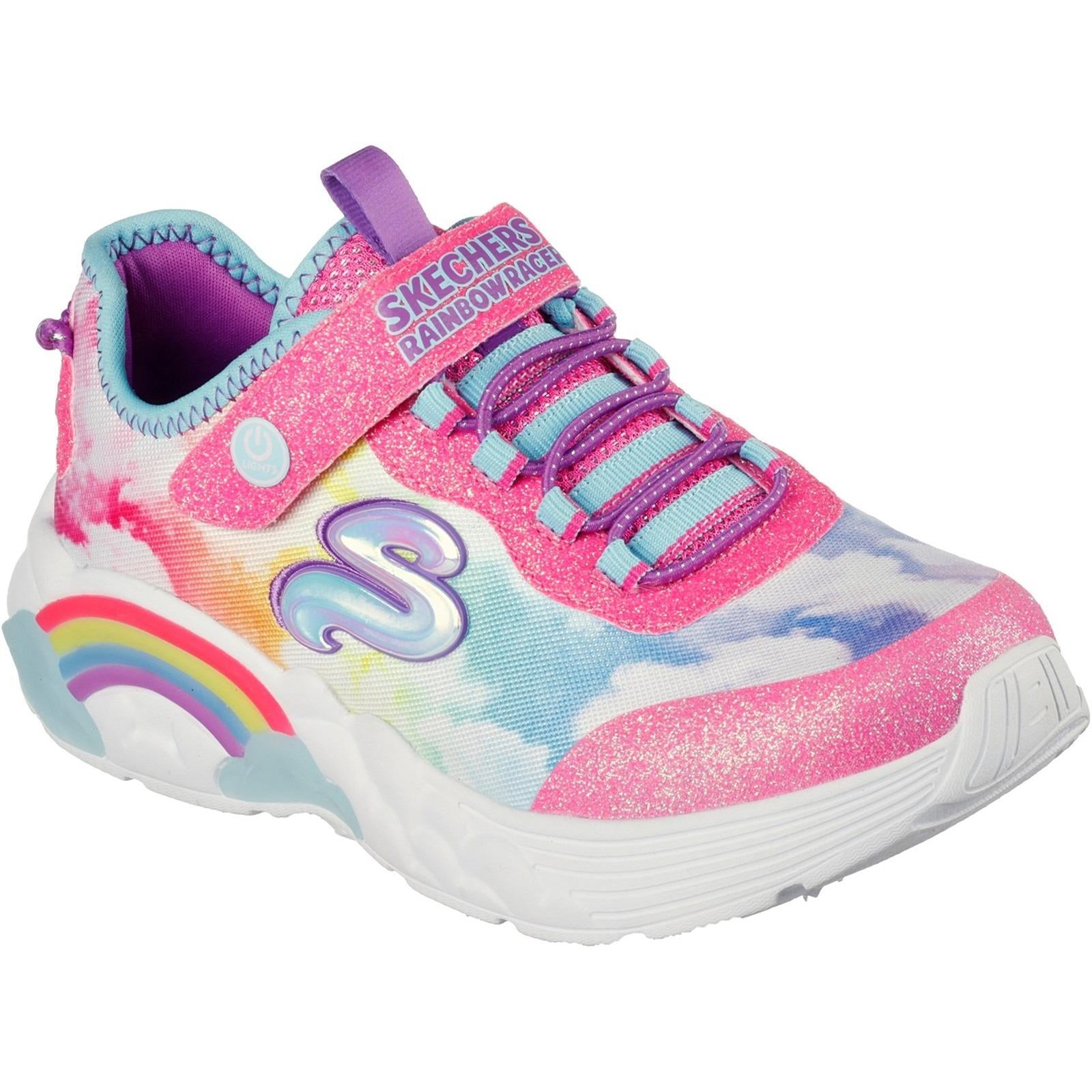 Skechers Rainbow Racers girls pink light up touch fasten trainer #SK302300L