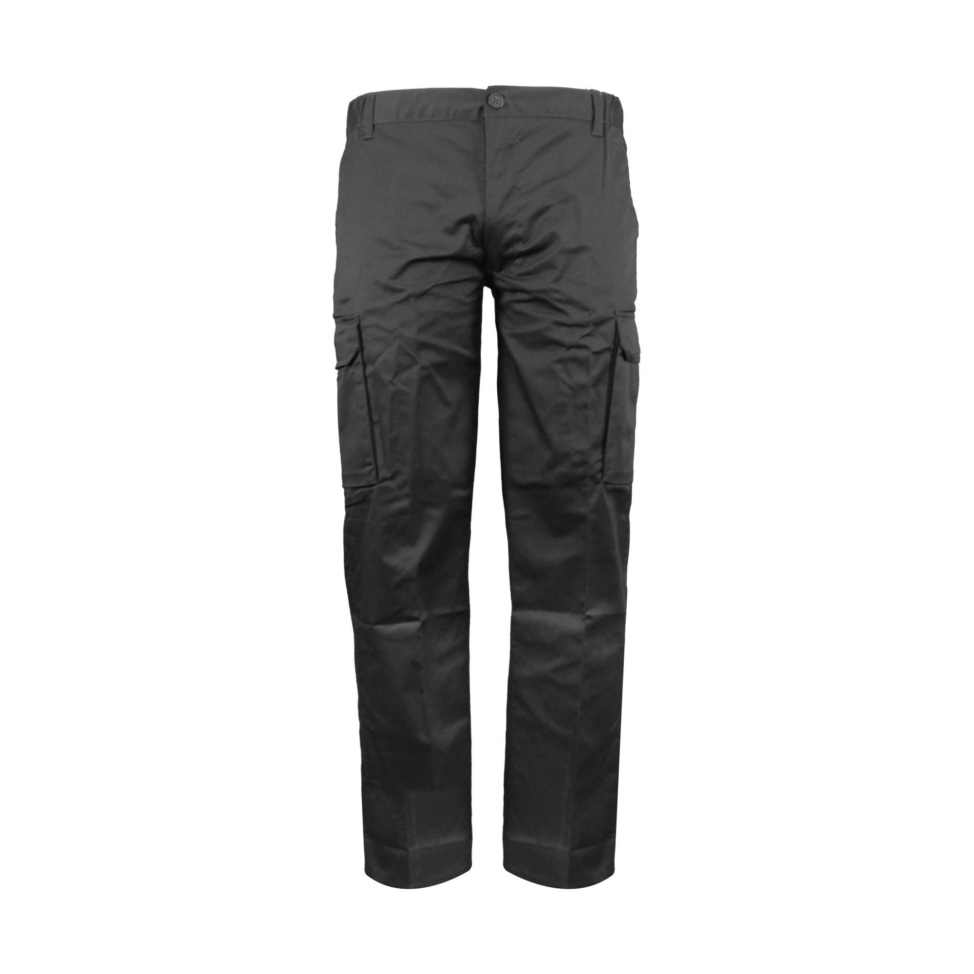 Warrior mens black multi pocket polycotton cargo work trousers