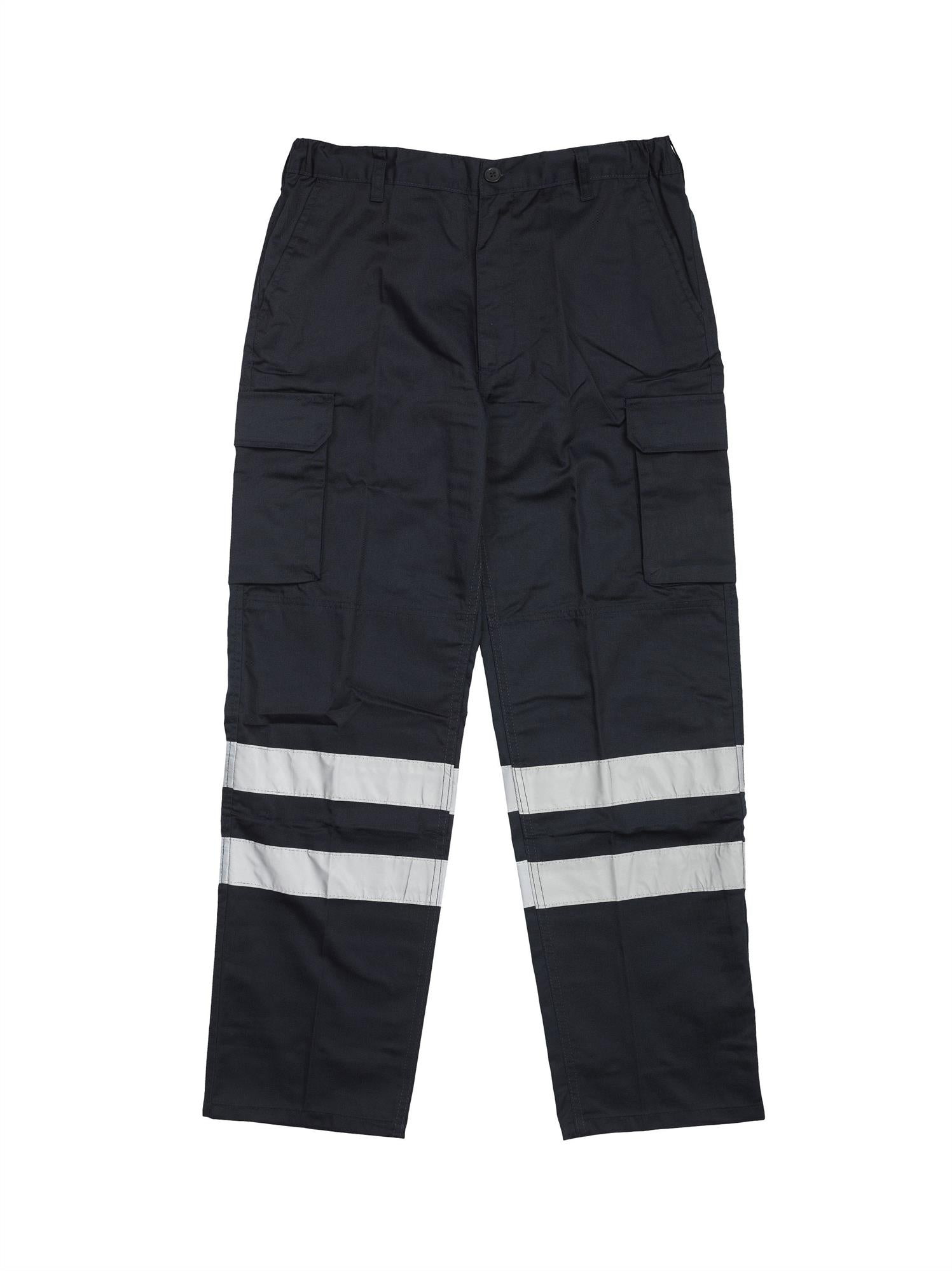 Warrior mens navy multi pocket polycotton cargo reflective work trousers