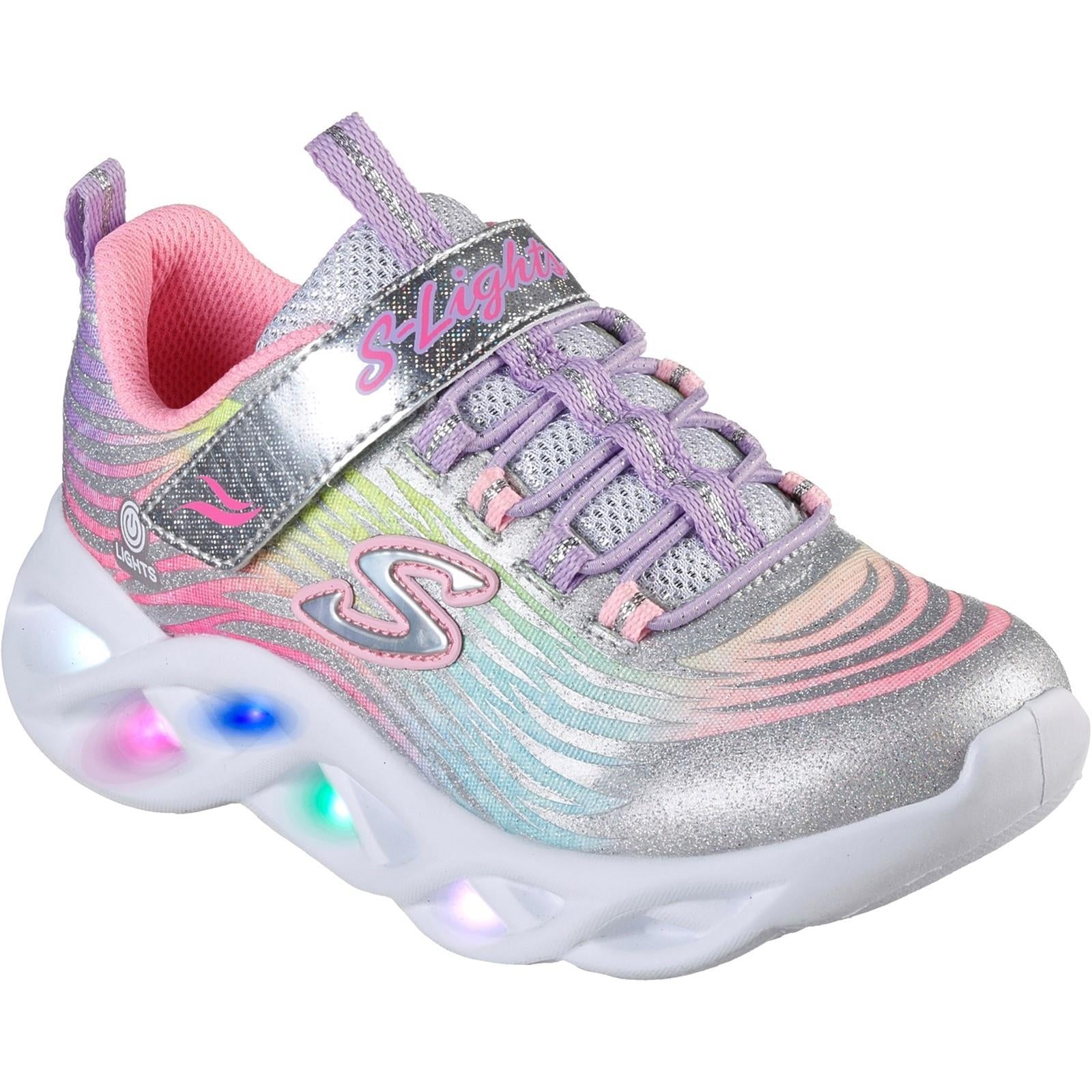 Skechers Twisty Brights Mystical Bliss kids silver light up trainer #SK302321L