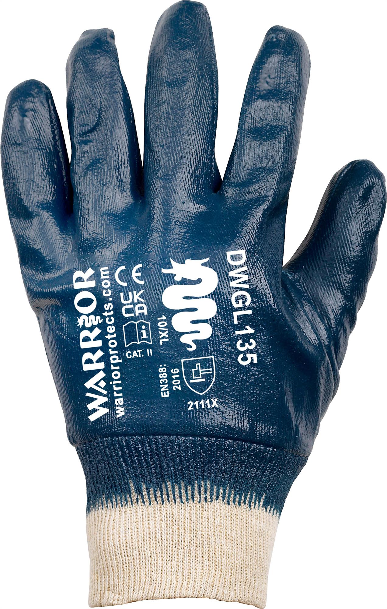 Warrior Blue L/W Nitrile Full Dip K/W Gloves