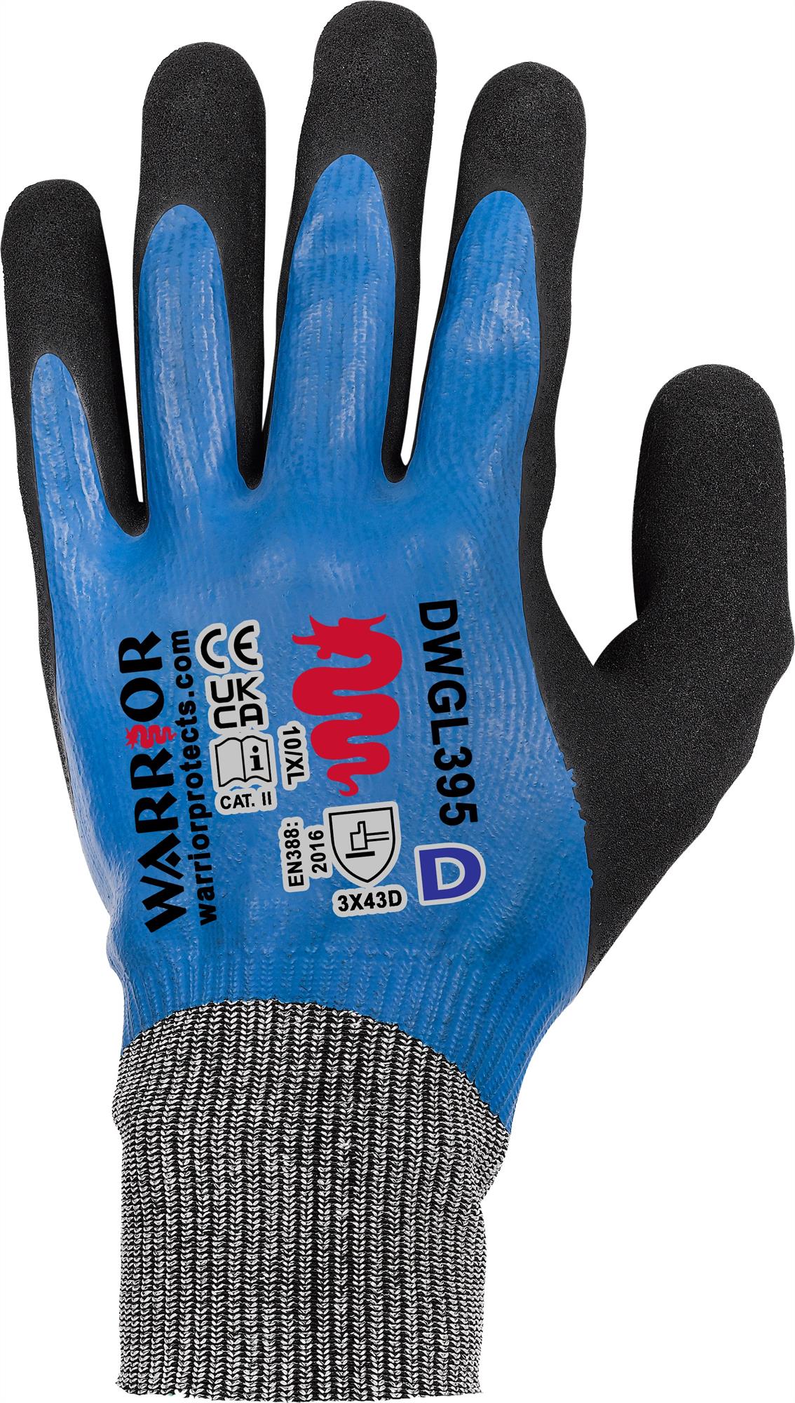 Warrior double dipped latex cut D wet/dry grip work glove - pair #GL395