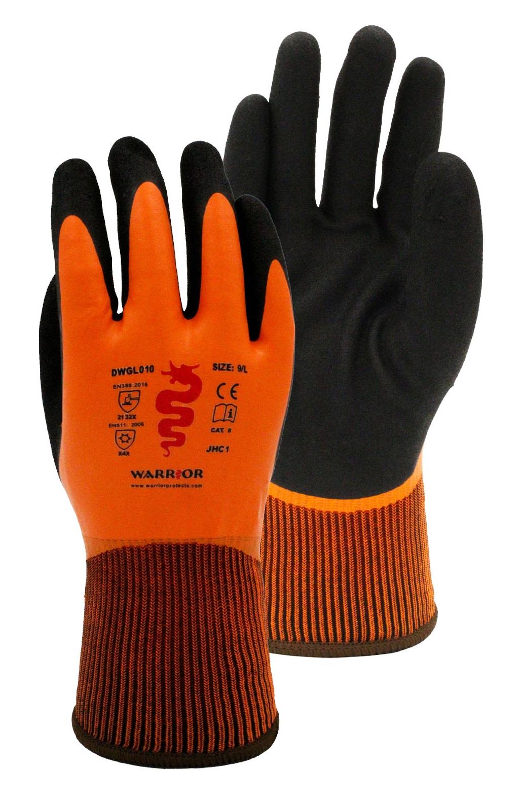 Warrior double dipped latex thermal wet and dry grip work glove #GL010