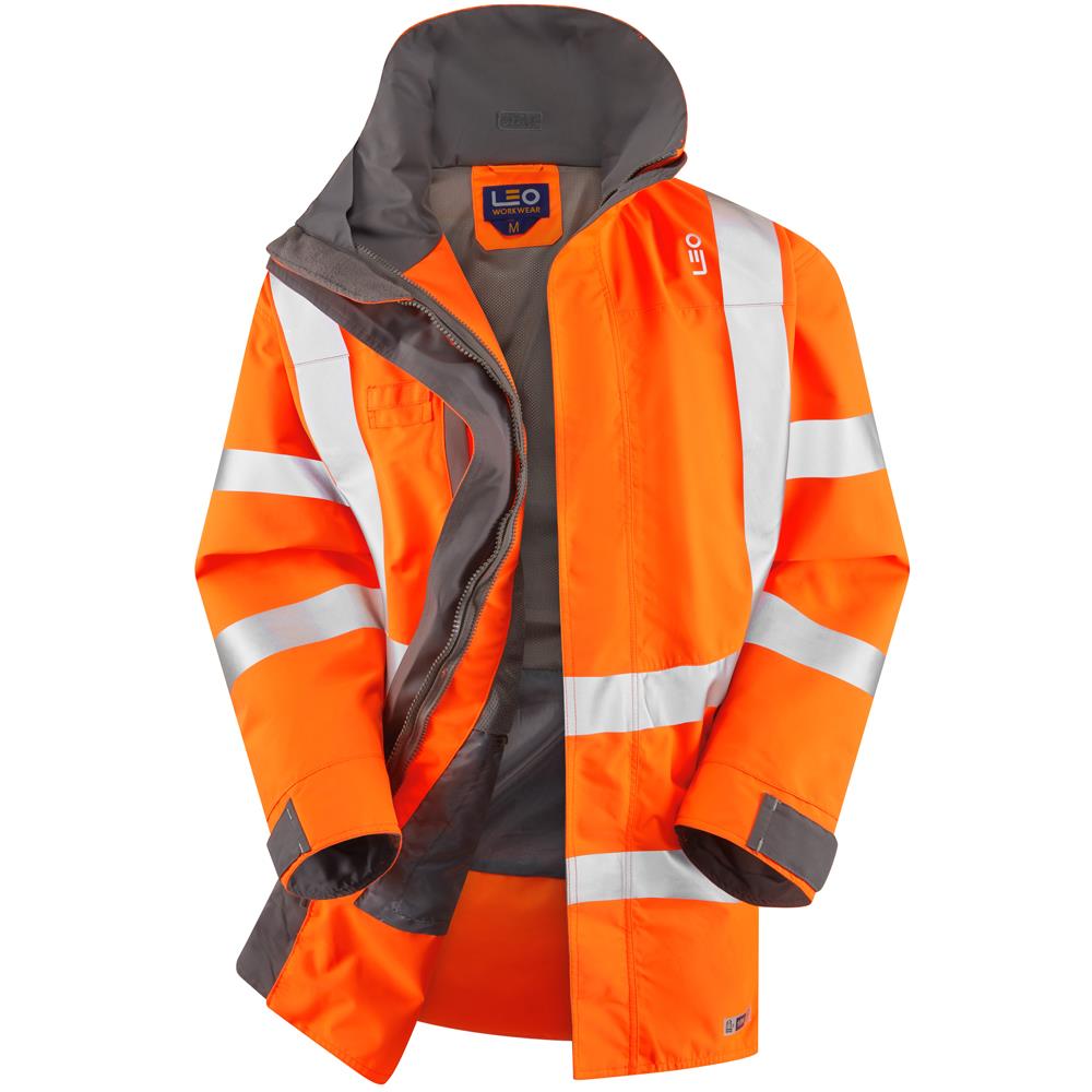 Leo Eastleigh Ecoviz orange high visibility rail work anorak coat jacket #A07