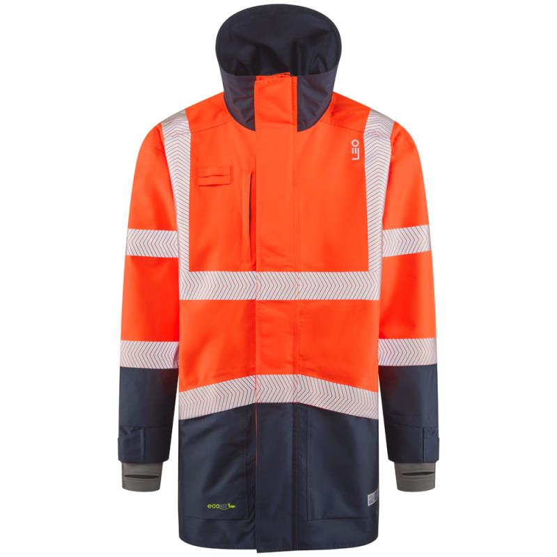 Leo CLOVELLY high-visibility waterproof breathable orange/navy jacket anorak #A04