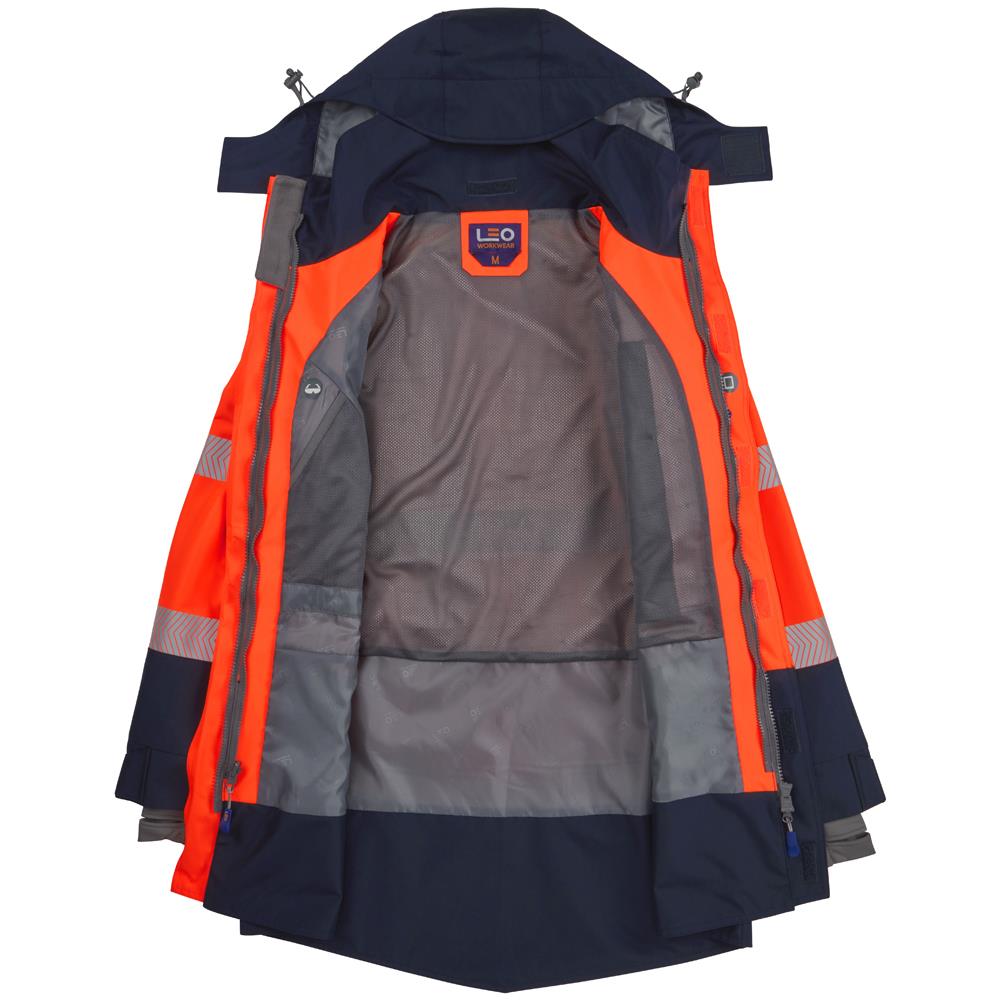 Leo CLOVELLY high-visibility waterproof breathable orange/navy jacket anorak #A04