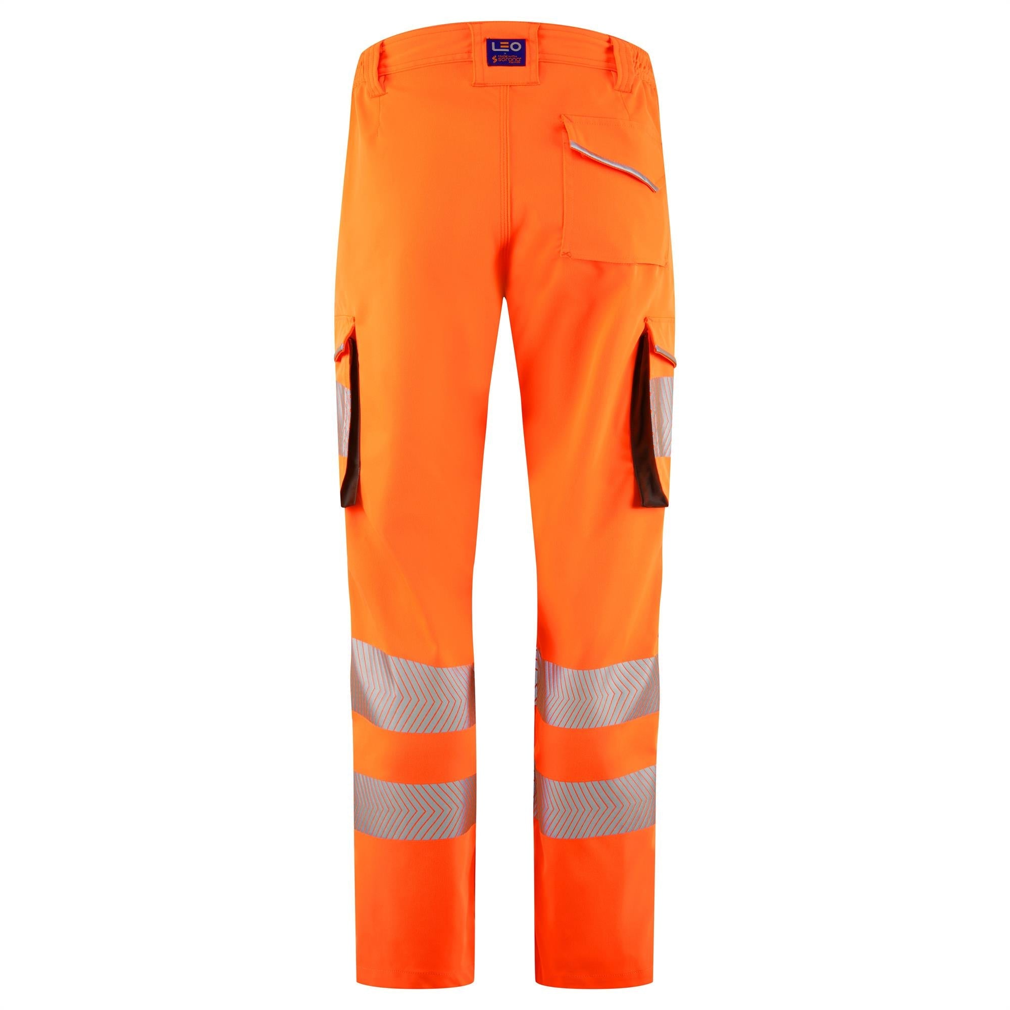 Leo Winswell EcoViz womens orange high visibility stretch work cargo trousers