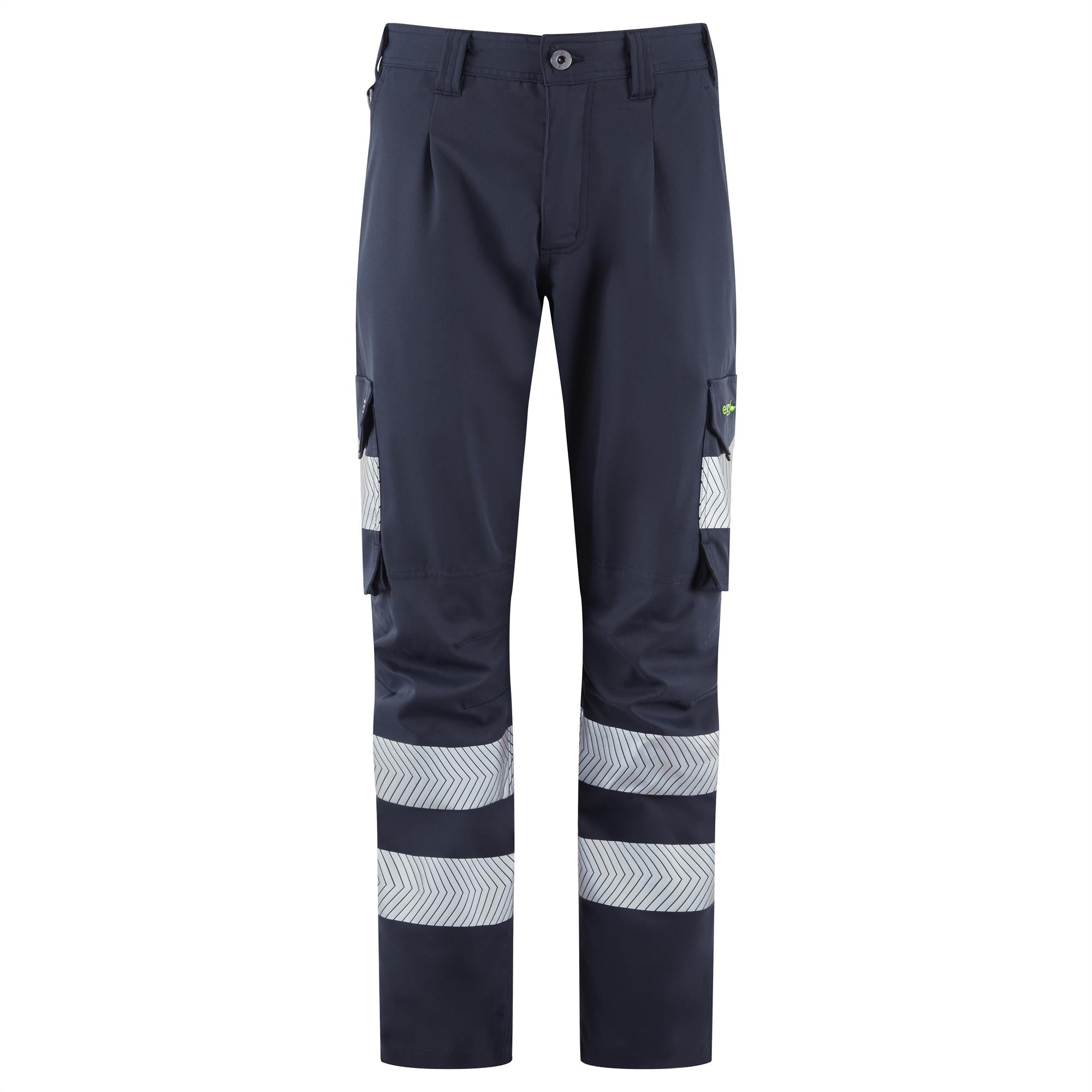 Leo Winswell EcoViz womens navy blue high visibility stretch work cargo trousers