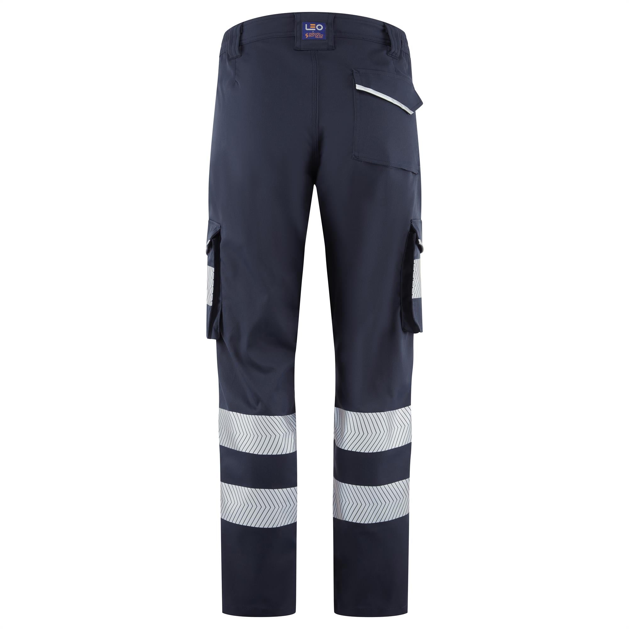 Leo Winswell EcoViz womens navy blue high visibility stretch work cargo trousers