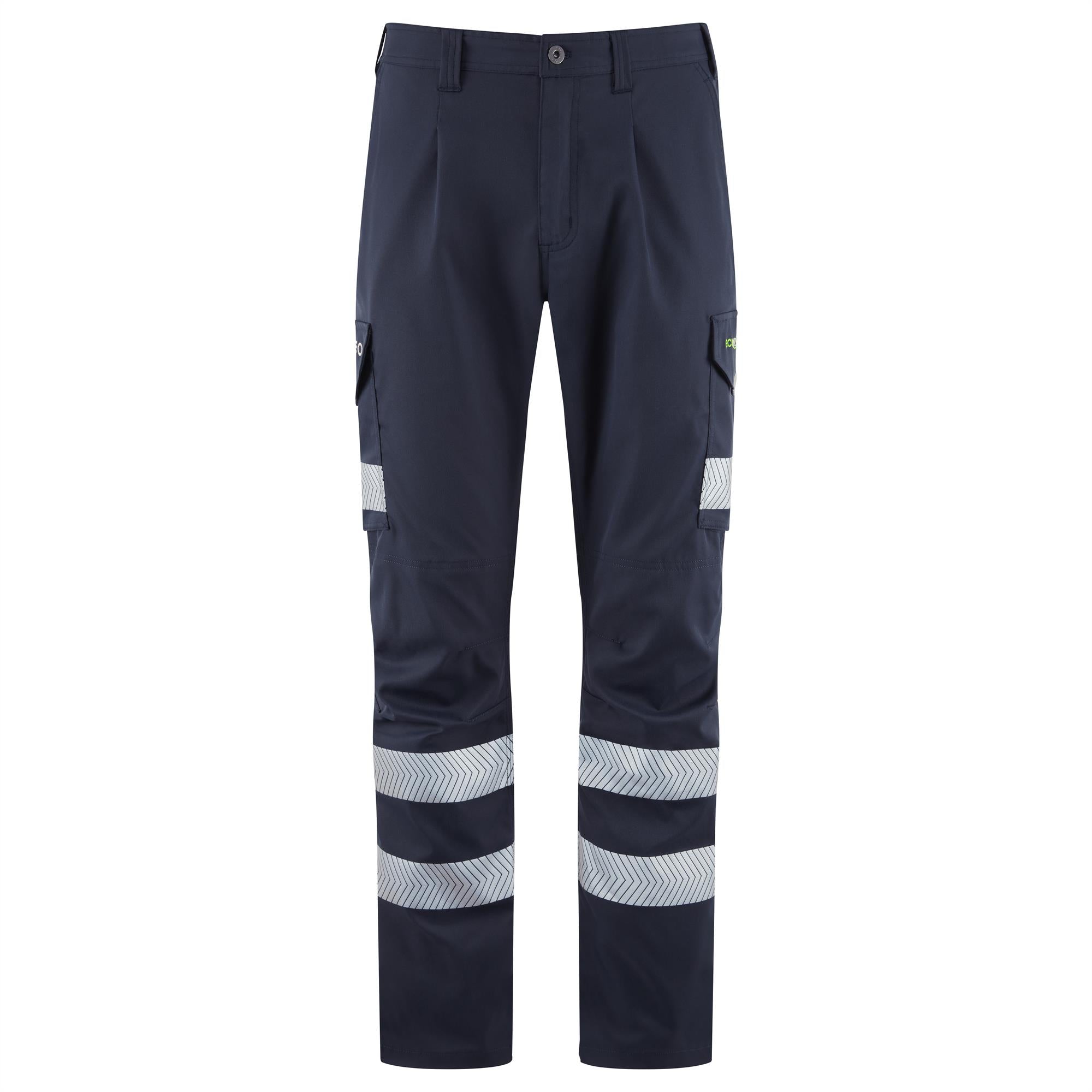 Leo Winsford EcoViz navy blue high visibility stretch work cargo trousers