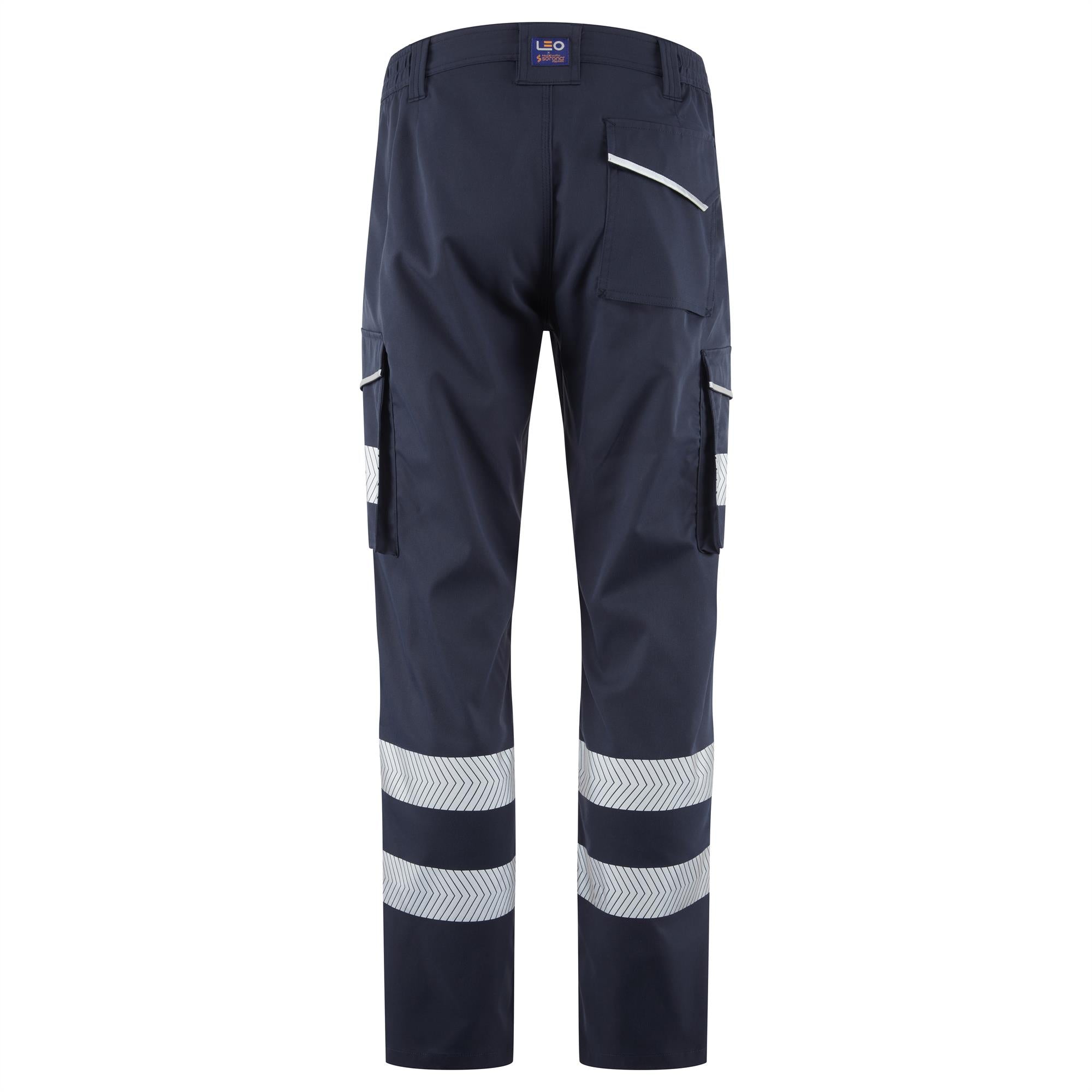 Leo Winsford EcoViz navy blue high visibility stretch work cargo trousers