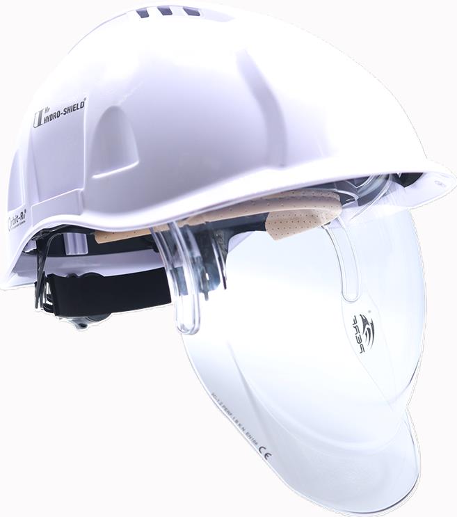 Hydroshield white safety helmet with retractable visor