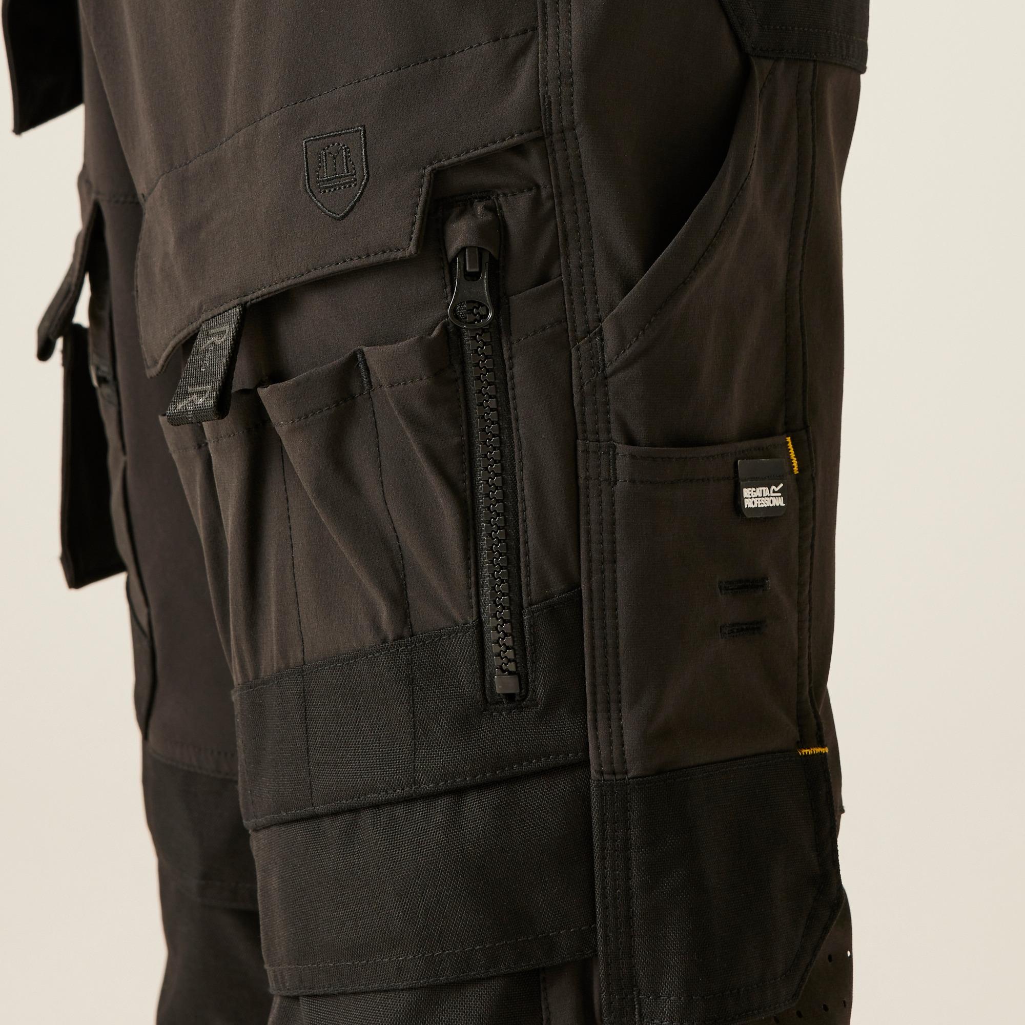 Regatta Hi-Vis X-Pro black/yellow holster slim fit stretch work trousers #TRJ480