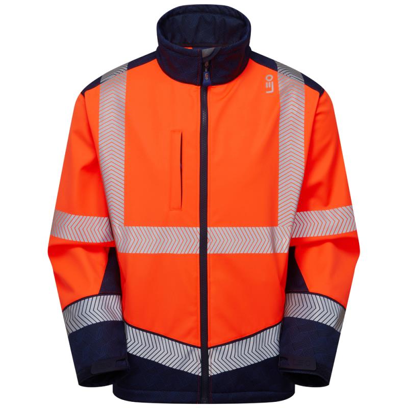 Leo Bowden Ecoviz orange/navy high visibility work softshell jacket #SJ02