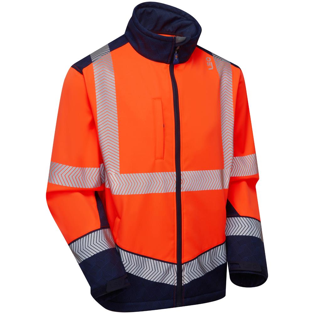 Leo Bowden Ecoviz orange/navy high visibility work softshell jacket #SJ02