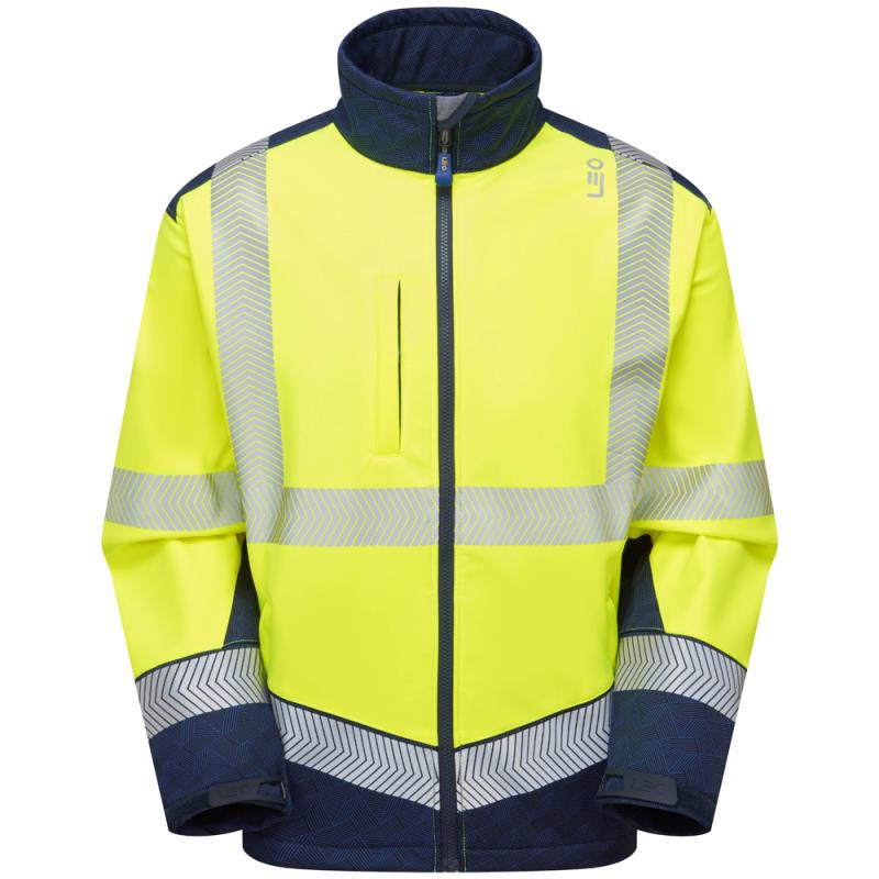 Leo Bowden Ecoviz yellow/navy high visibility work softshell jacket #SJ02