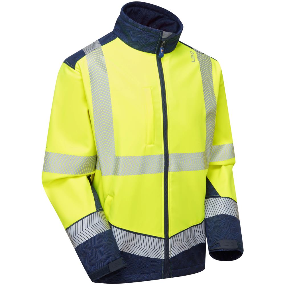Leo Bowden Ecoviz yellow/navy high visibility work softshell jacket #SJ02