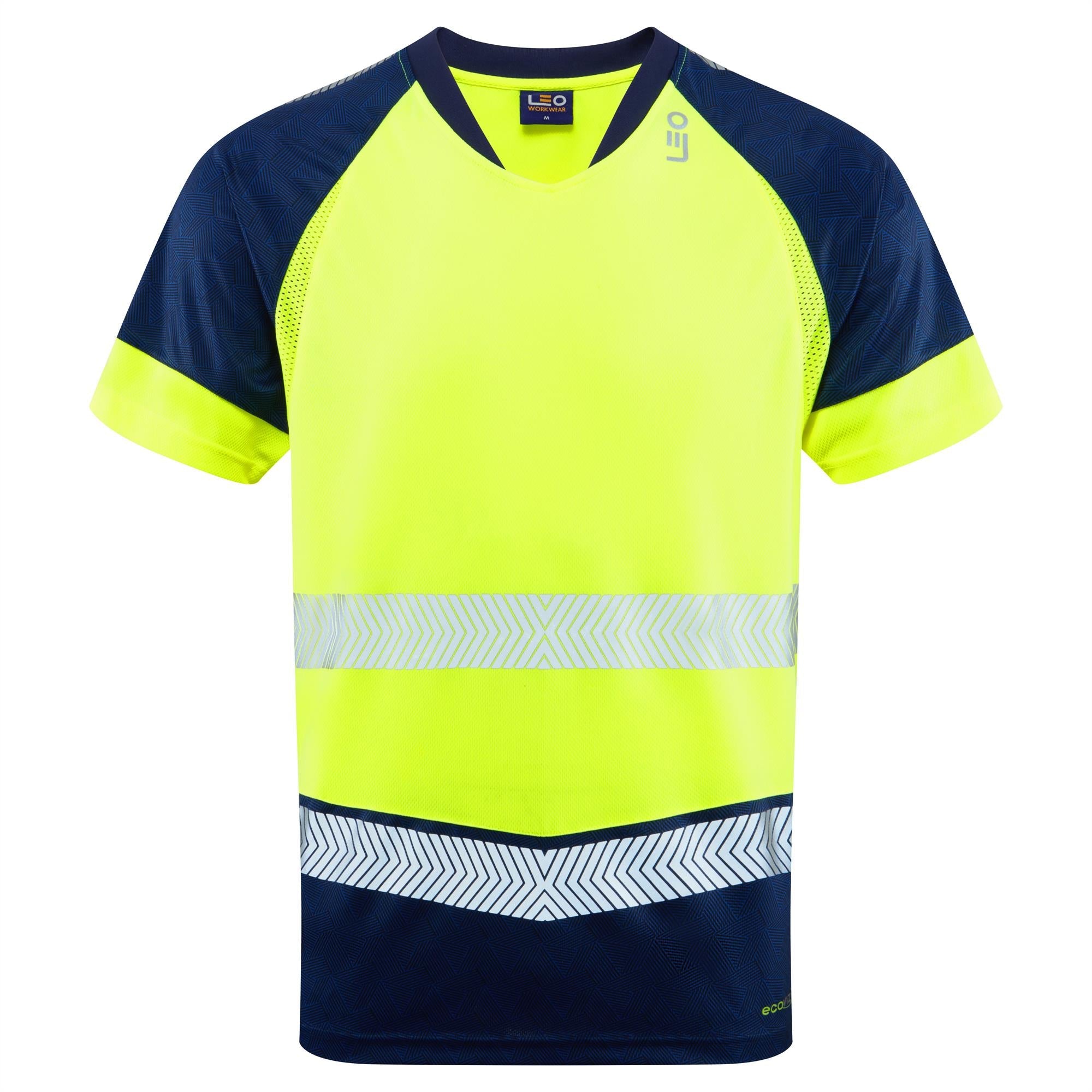 Leo Forda EcoViz yellow navy contrast high visibility work t-shirt #T16