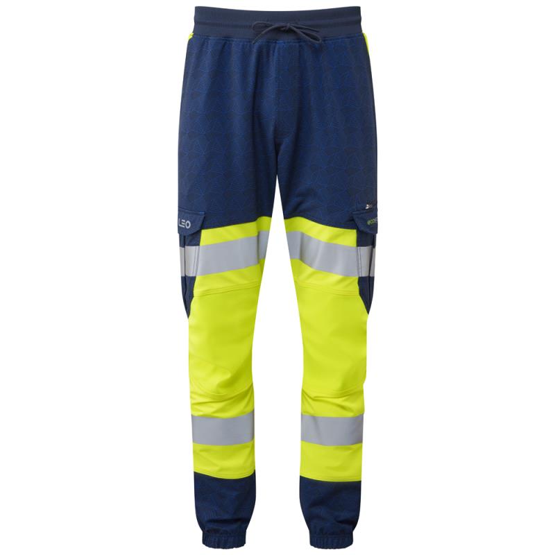 Leo Hawkridge EcoViz yellow/navy high visibility work stretch jog trousers JT01