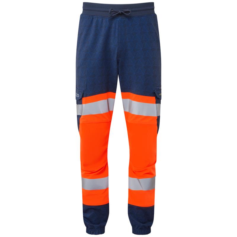 Leo Hawkridge EcoViz orange/navy high visibility work stretch jog trousers JT01